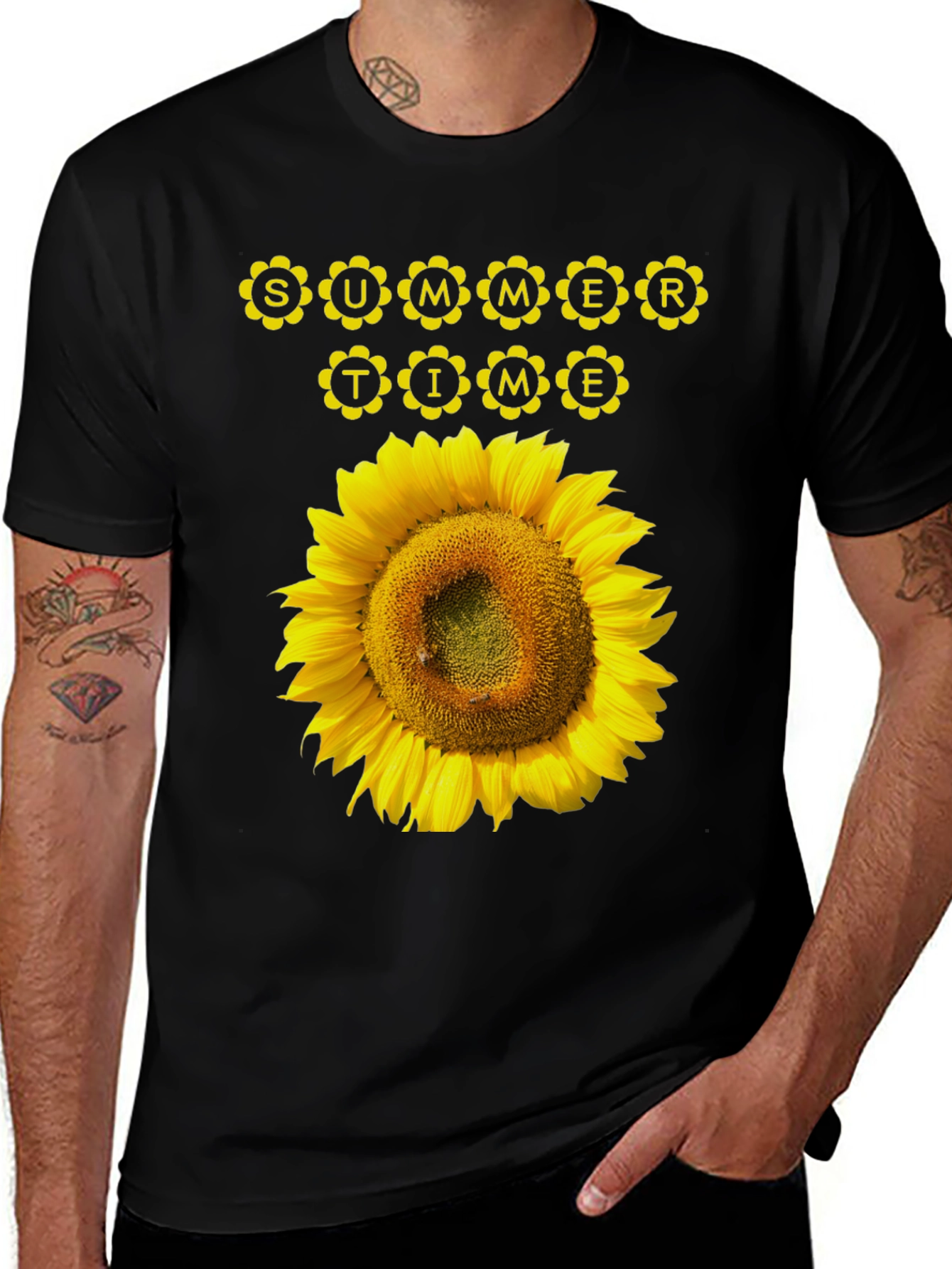 Summer Time Sunflower Graphic Tee - Black