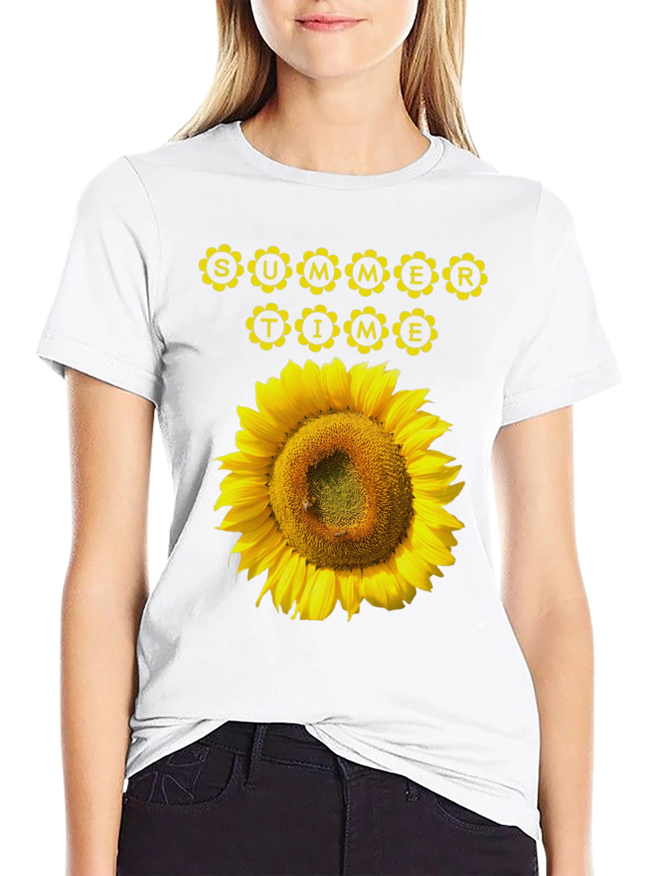 Summer Time Sunflower Graphic Tee - Black