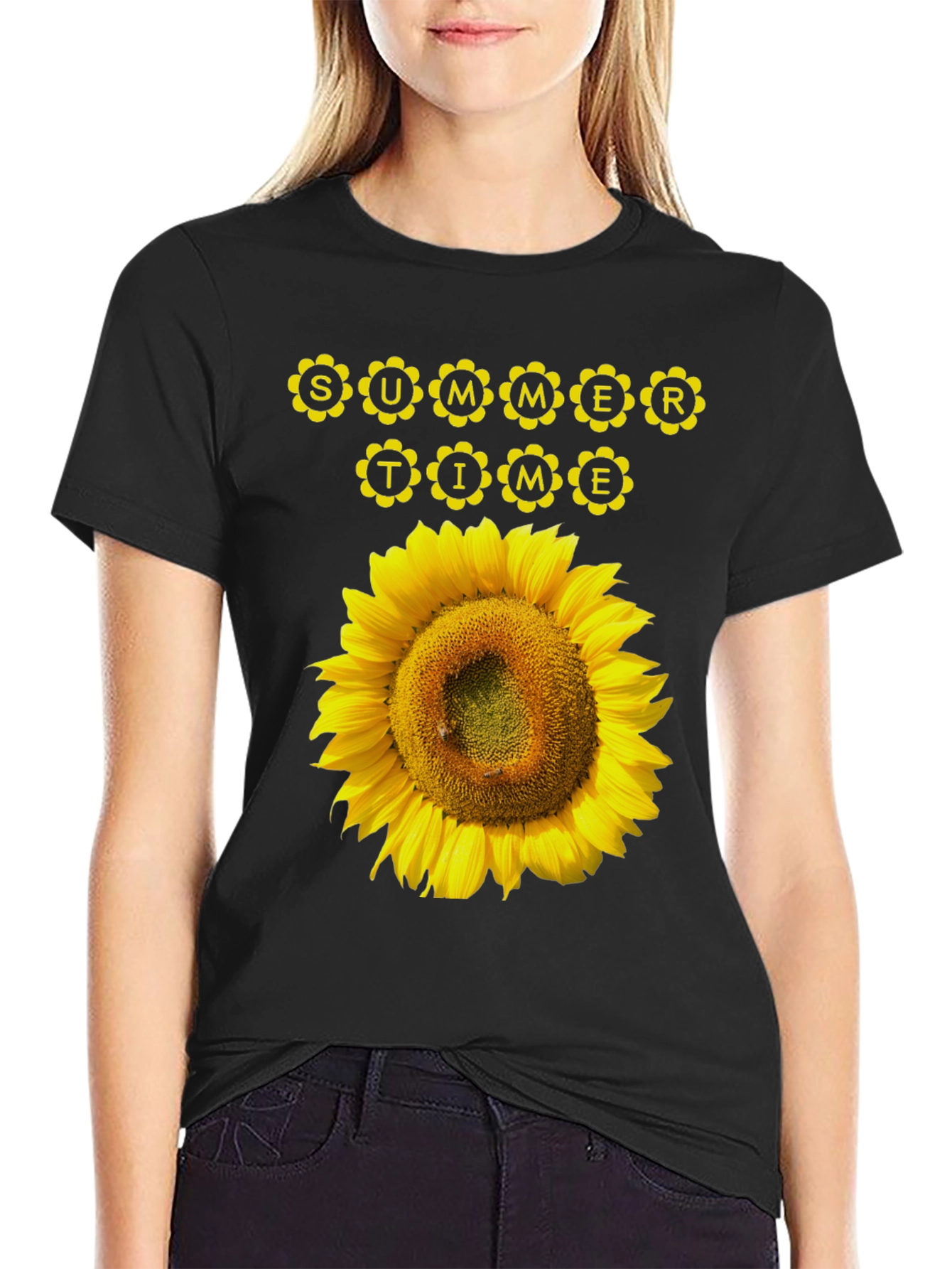 Summer Time Sunflower Graphic Tee - Black