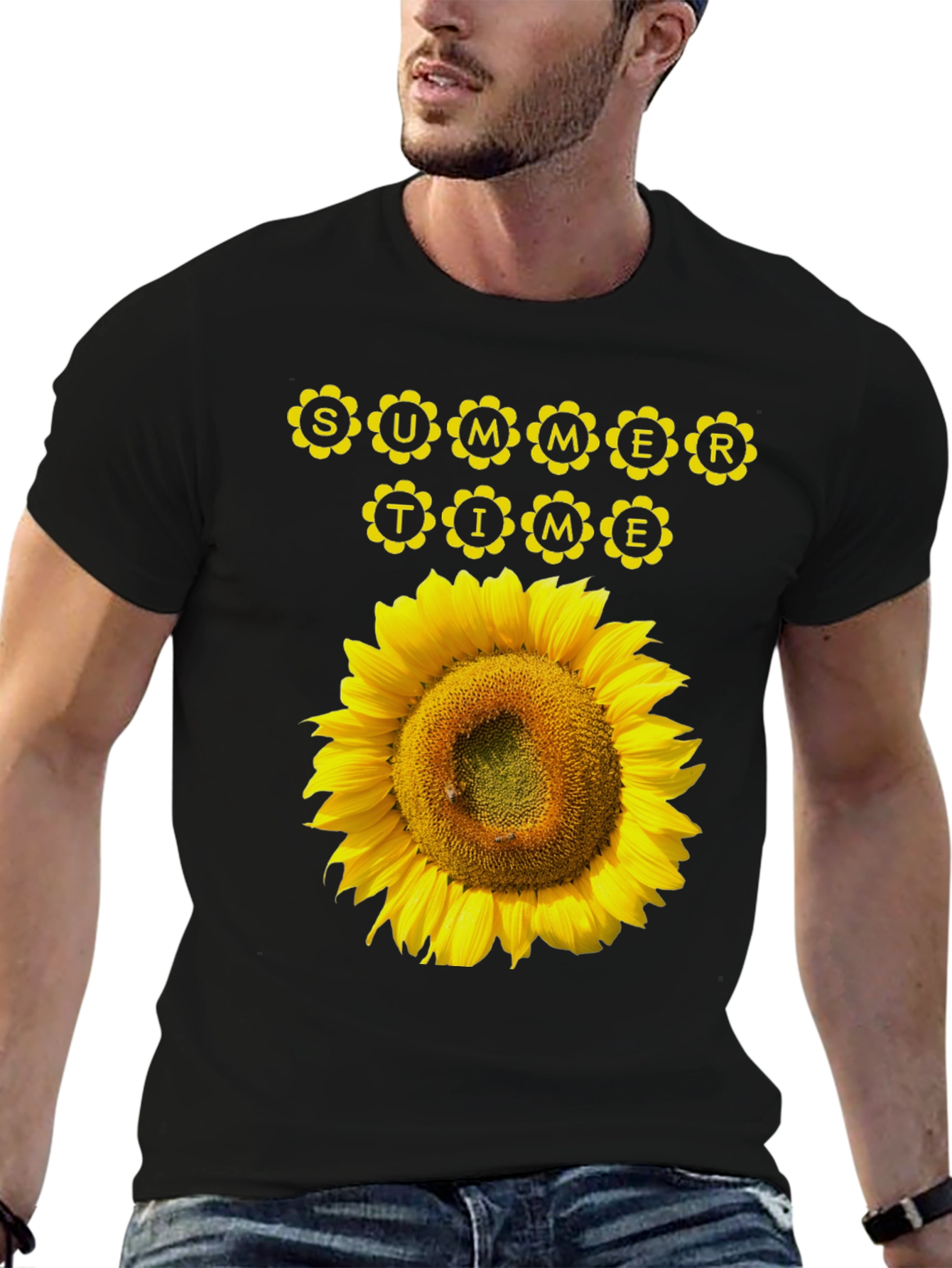 Summer Time Sunflower Graphic Tee - Black