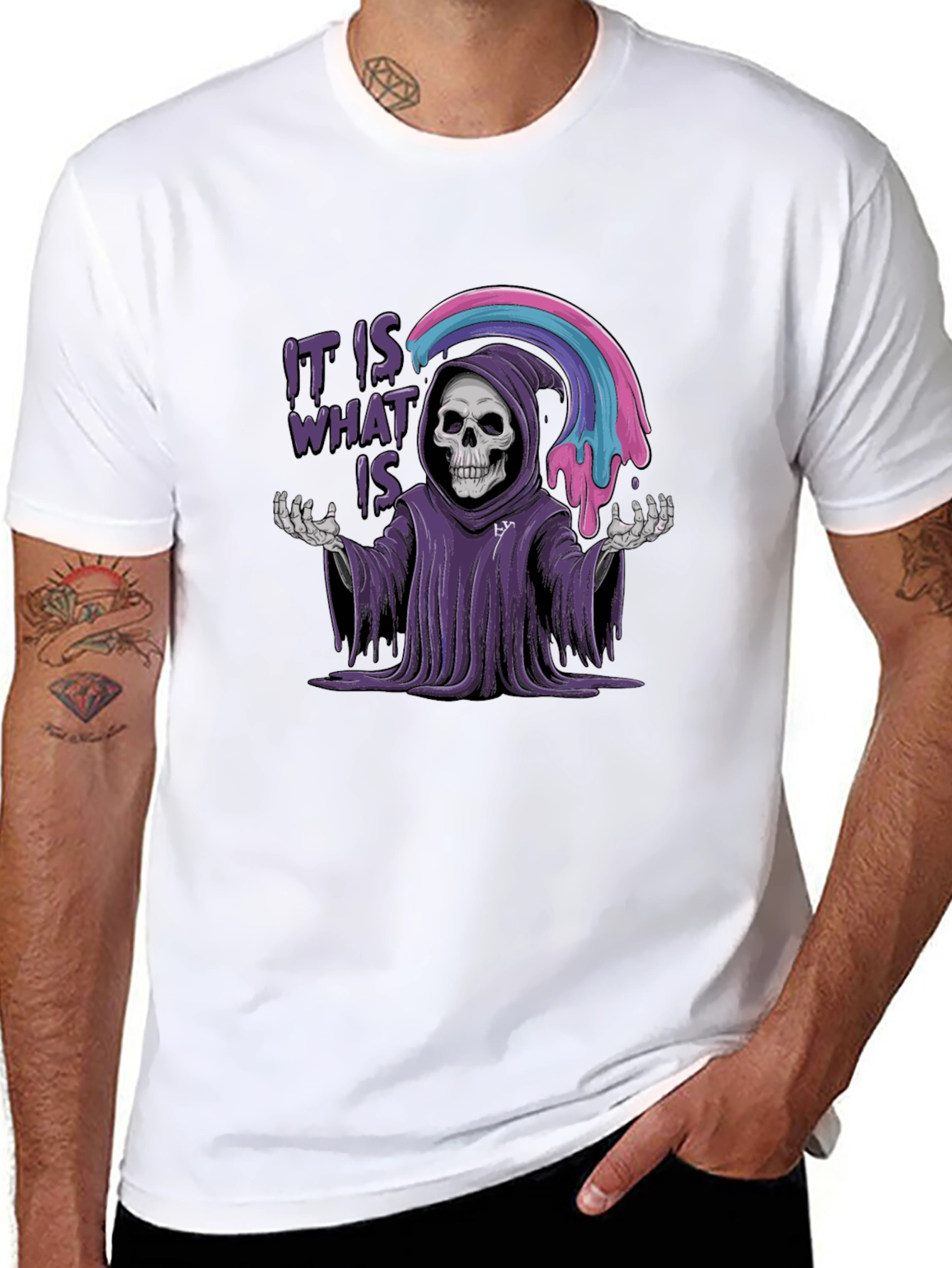 It Is What It Is Grim Reaper Rainbow Graphic T-Shirt