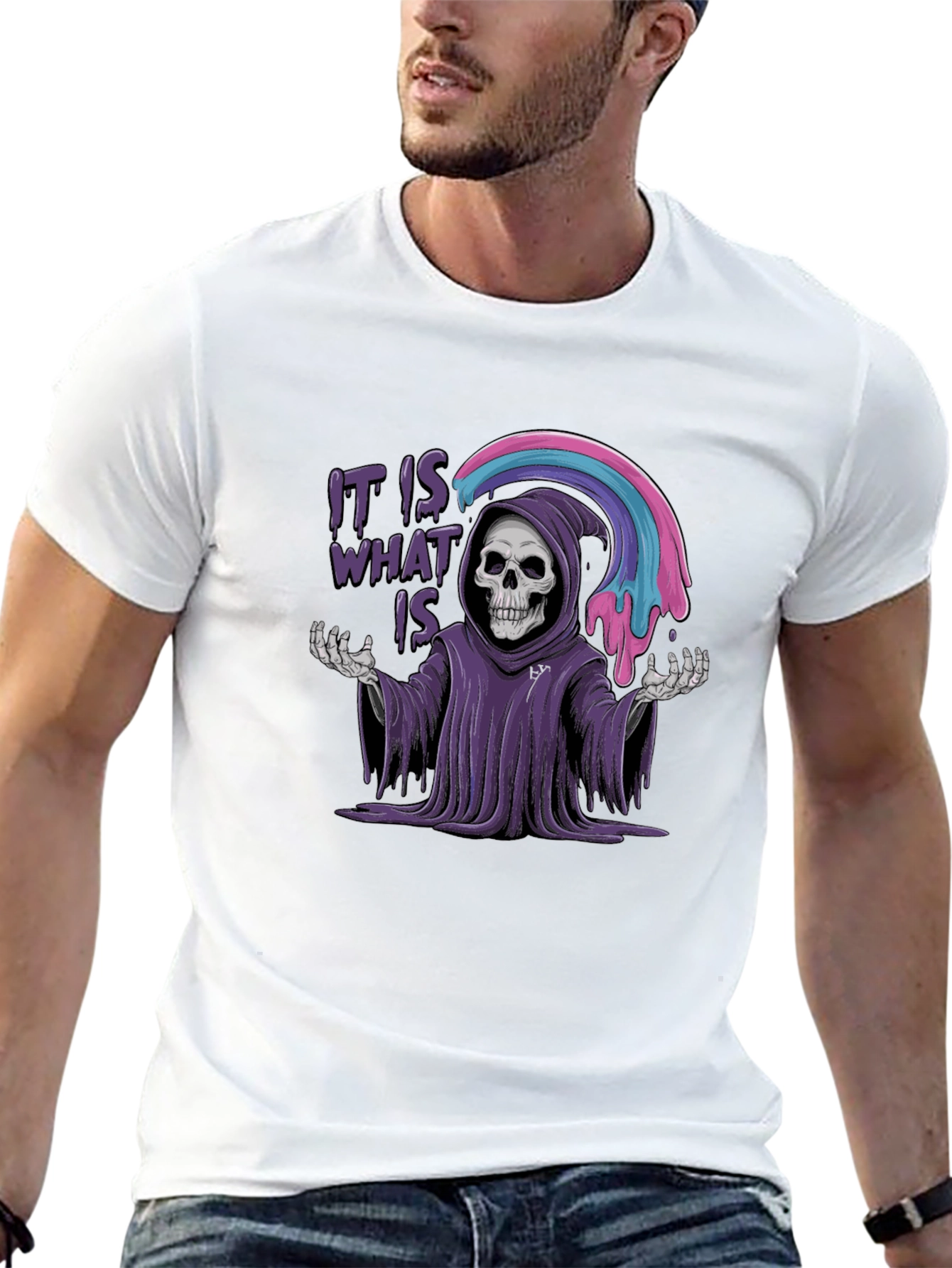 It Is What It Is Grim Reaper Rainbow Graphic T-Shirt