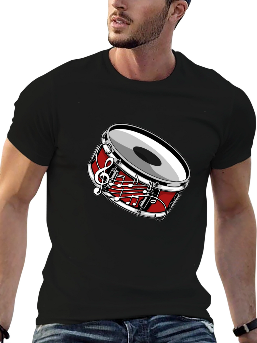 Musical Drum Graphic T-Shirt - Black