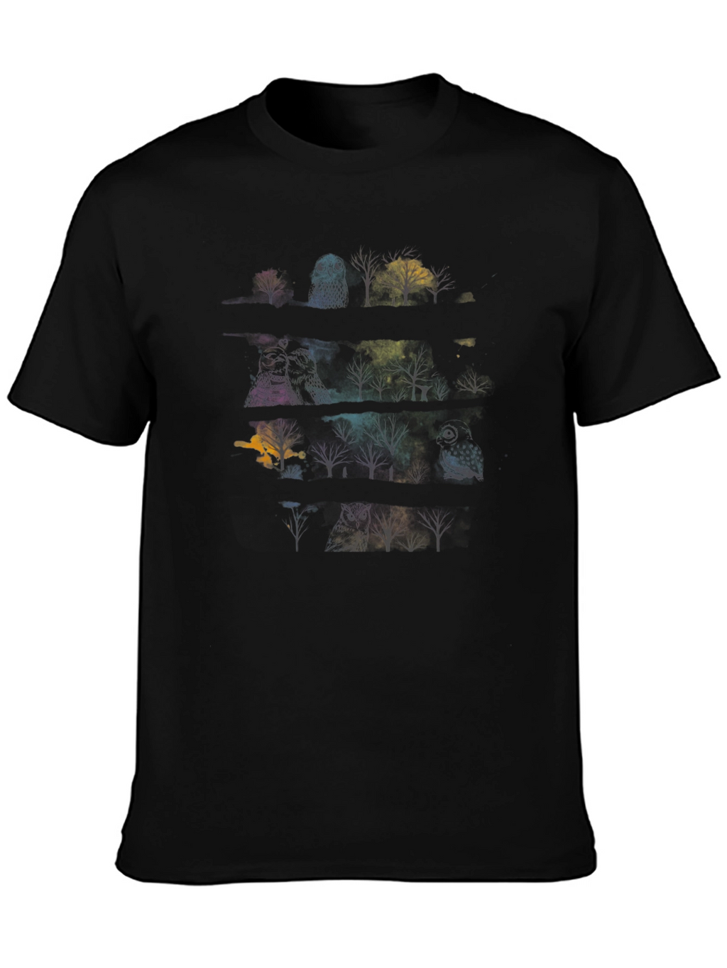 Mens Black T-Shirt with Owl & Tree Graphic