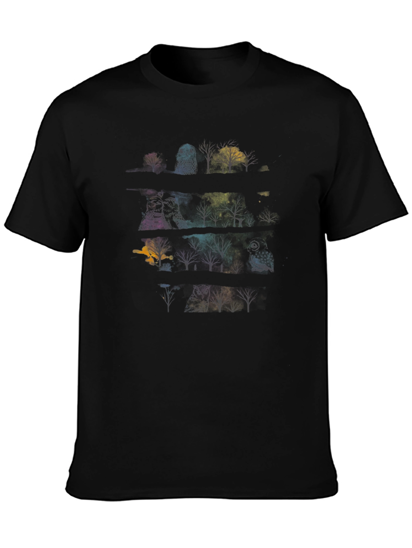 Mens Black T-Shirt with Owl & Tree Graphic