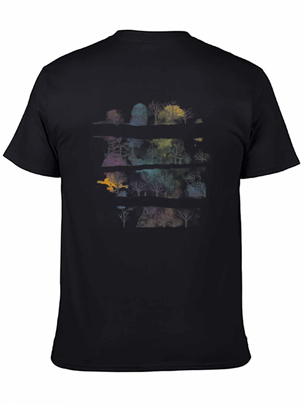 Mens Black T-Shirt with Owl & Tree Graphic