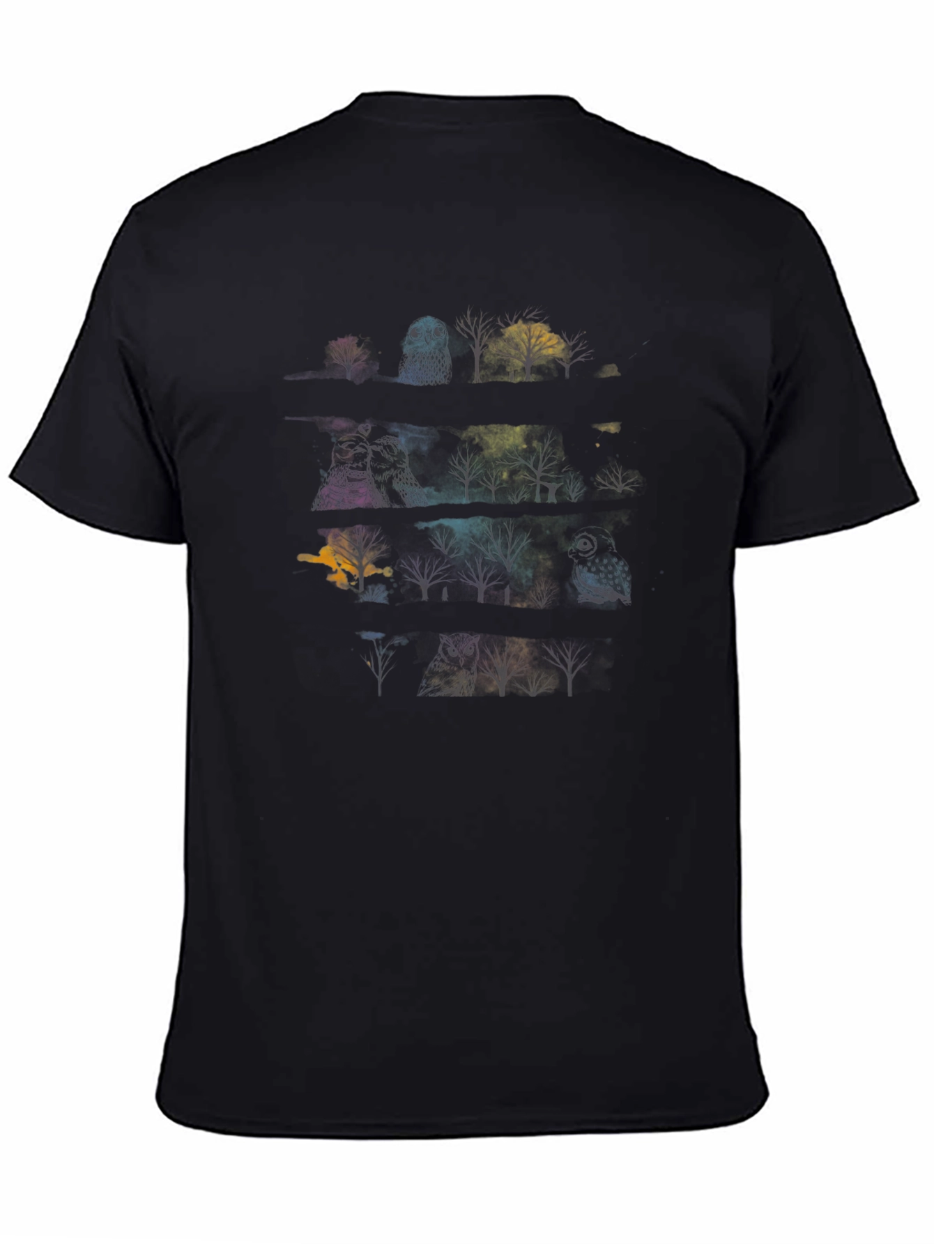 Mens Black T-Shirt with Owl & Tree Graphic