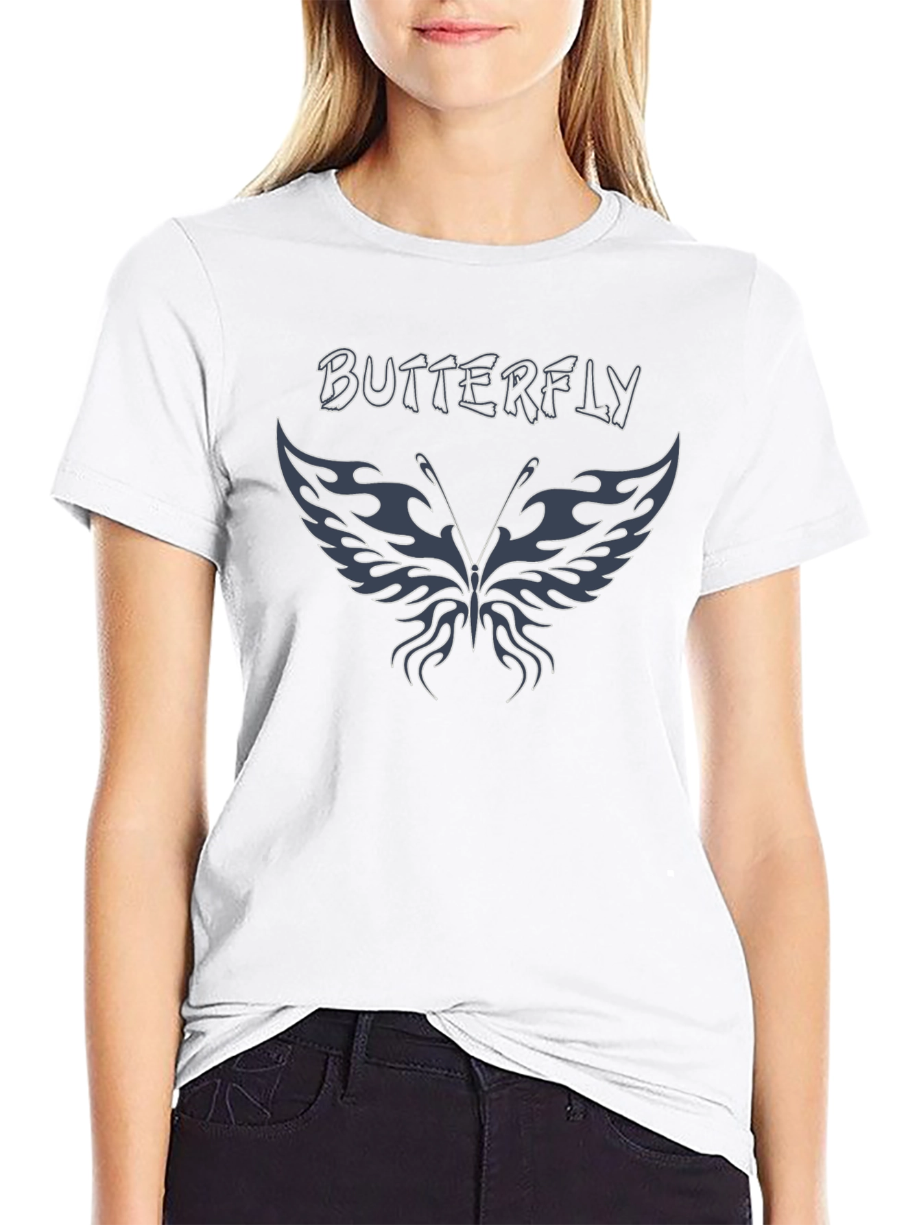 Butterfly Graphic Tee - Black Cotton Blend