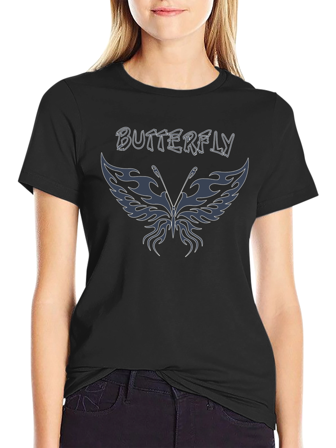 Butterfly Graphic Tee - Black Cotton Blend