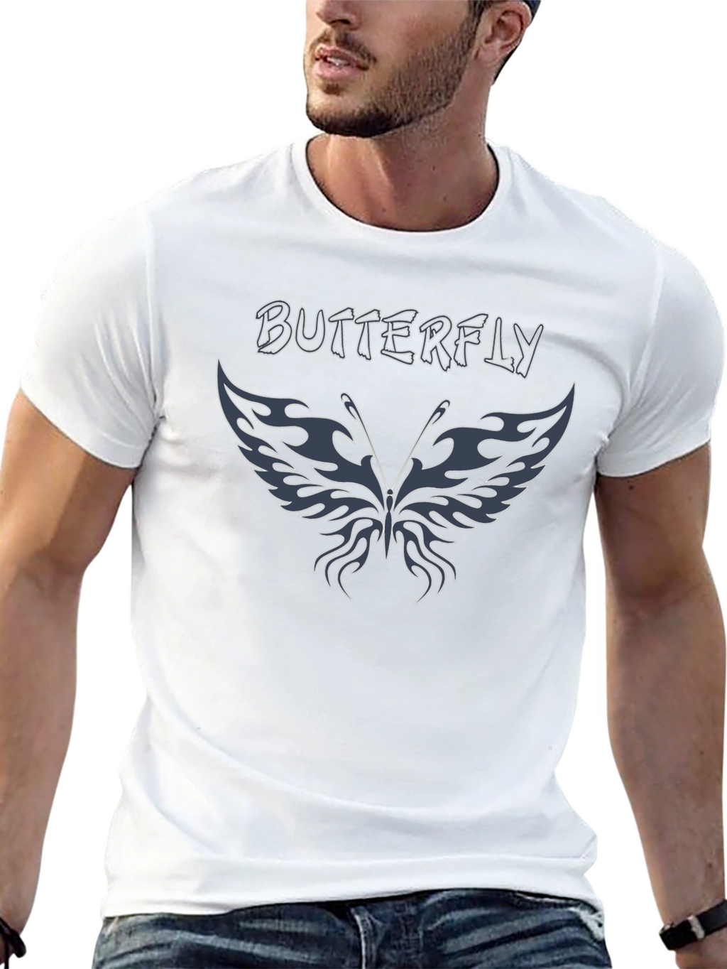 Butterfly Graphic Tee - Black Cotton Blend