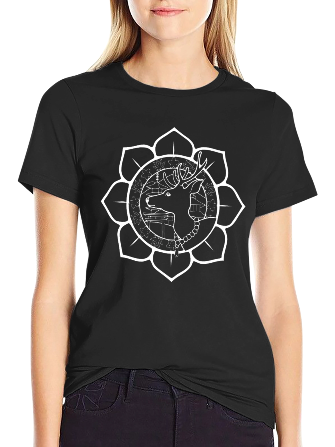 Deer Mandala Black T-Shirt - Unique Graphic Tee