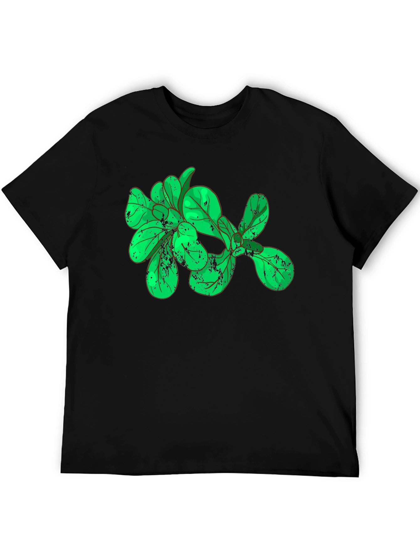 Green Leaves Graphic Black T-Shirt