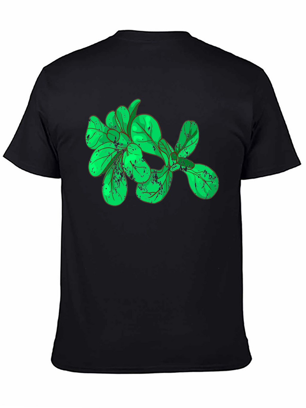 Green Leaves Graphic Black T-Shirt