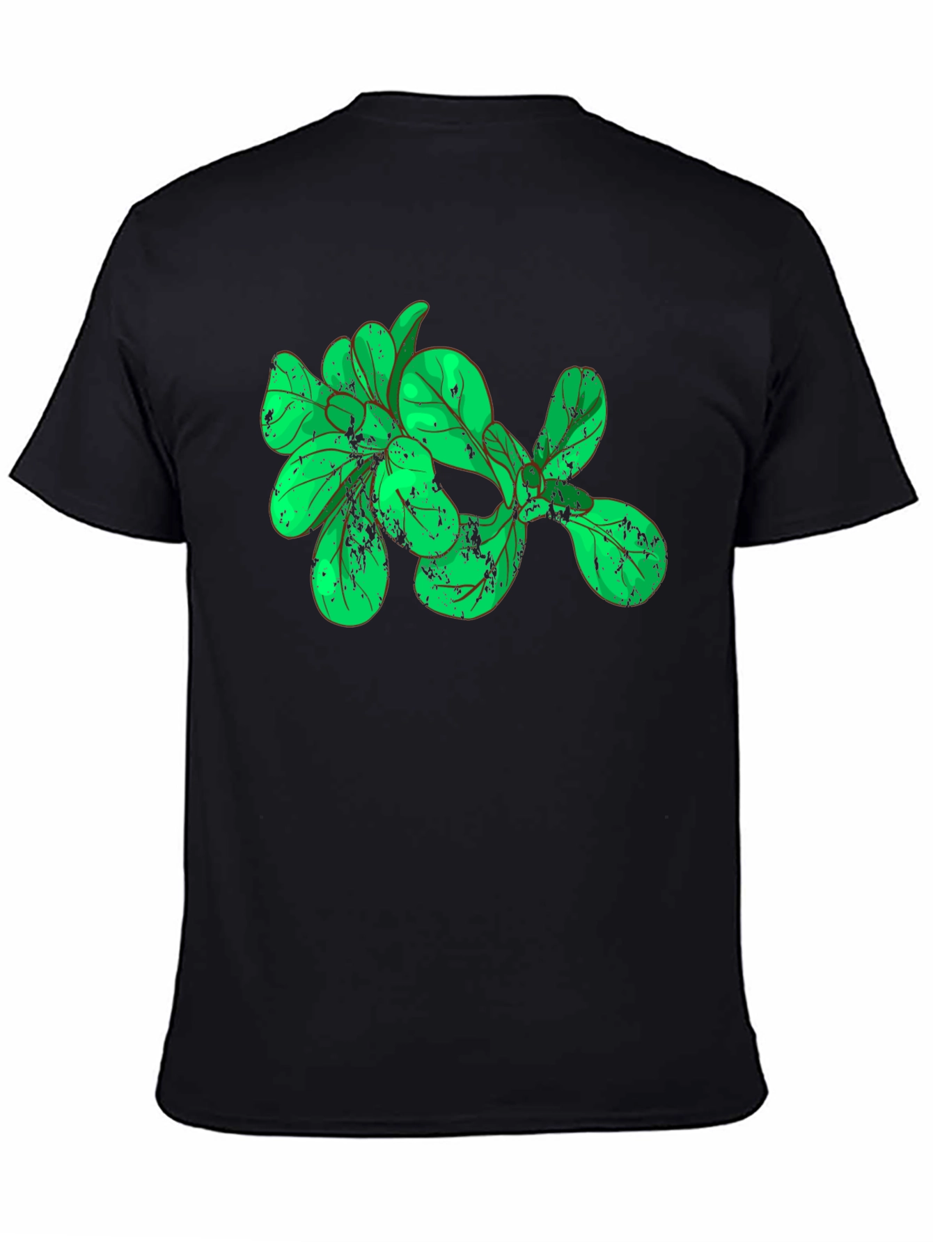Green Leaves Graphic Black T-Shirt
