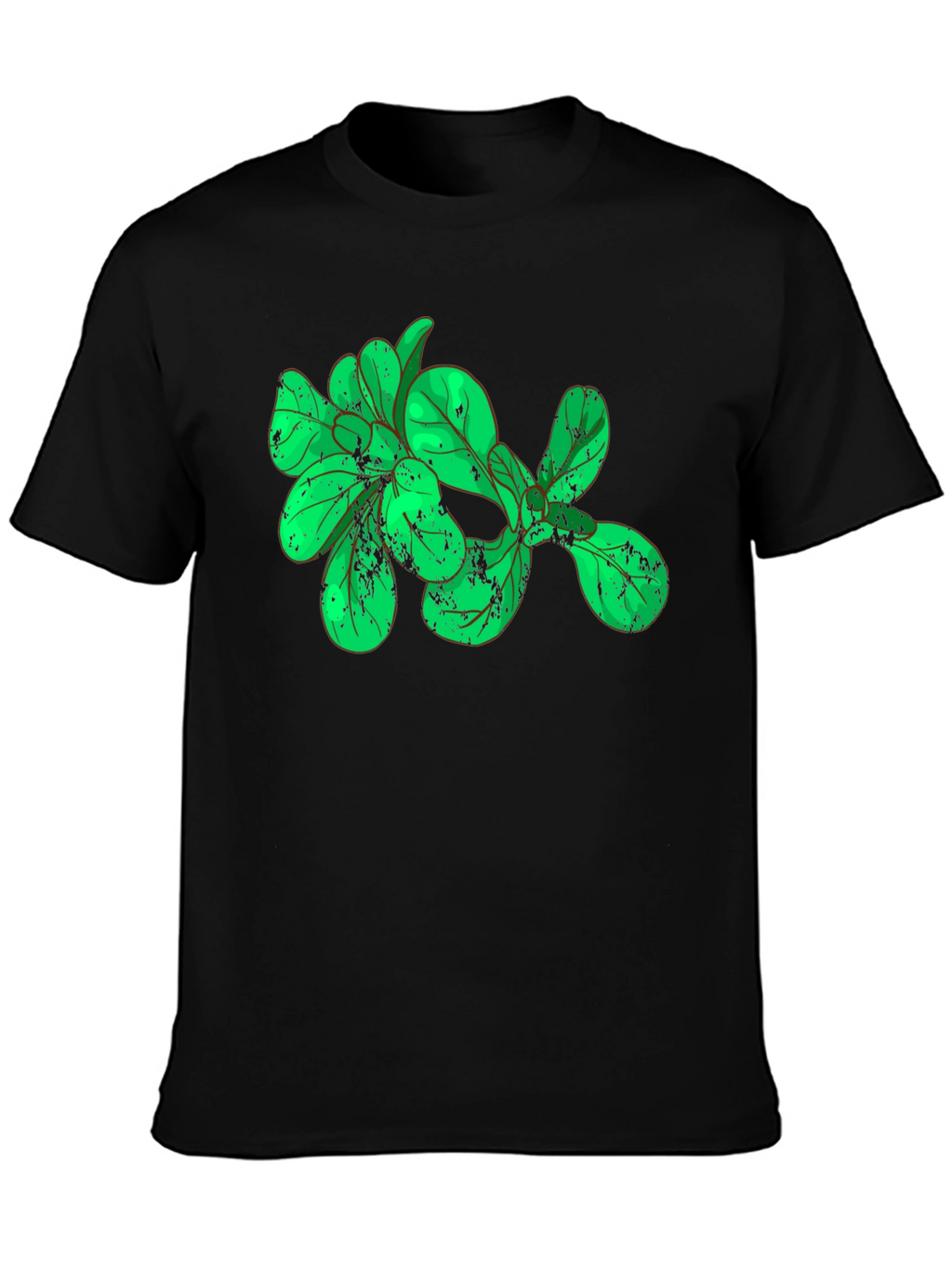 Green Leaves Graphic Black T-Shirt