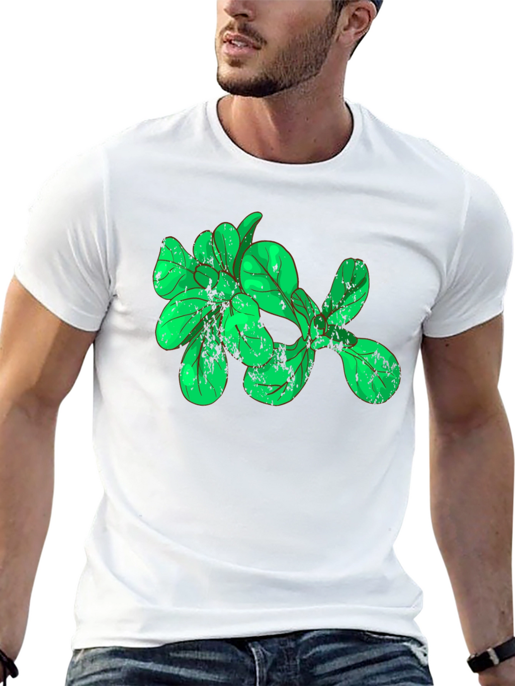 Green Leaves Graphic Black T-Shirt