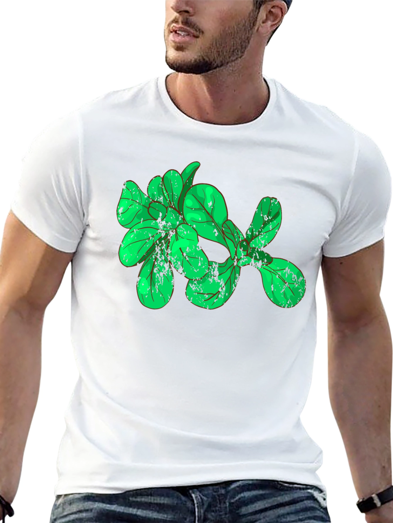 Green Leaves Graphic Black T-Shirt