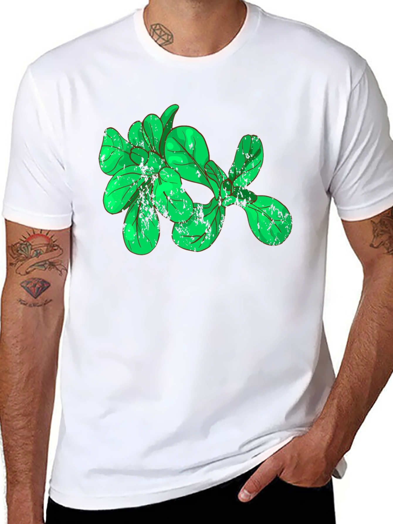 Green Leaves Graphic Black T-Shirt