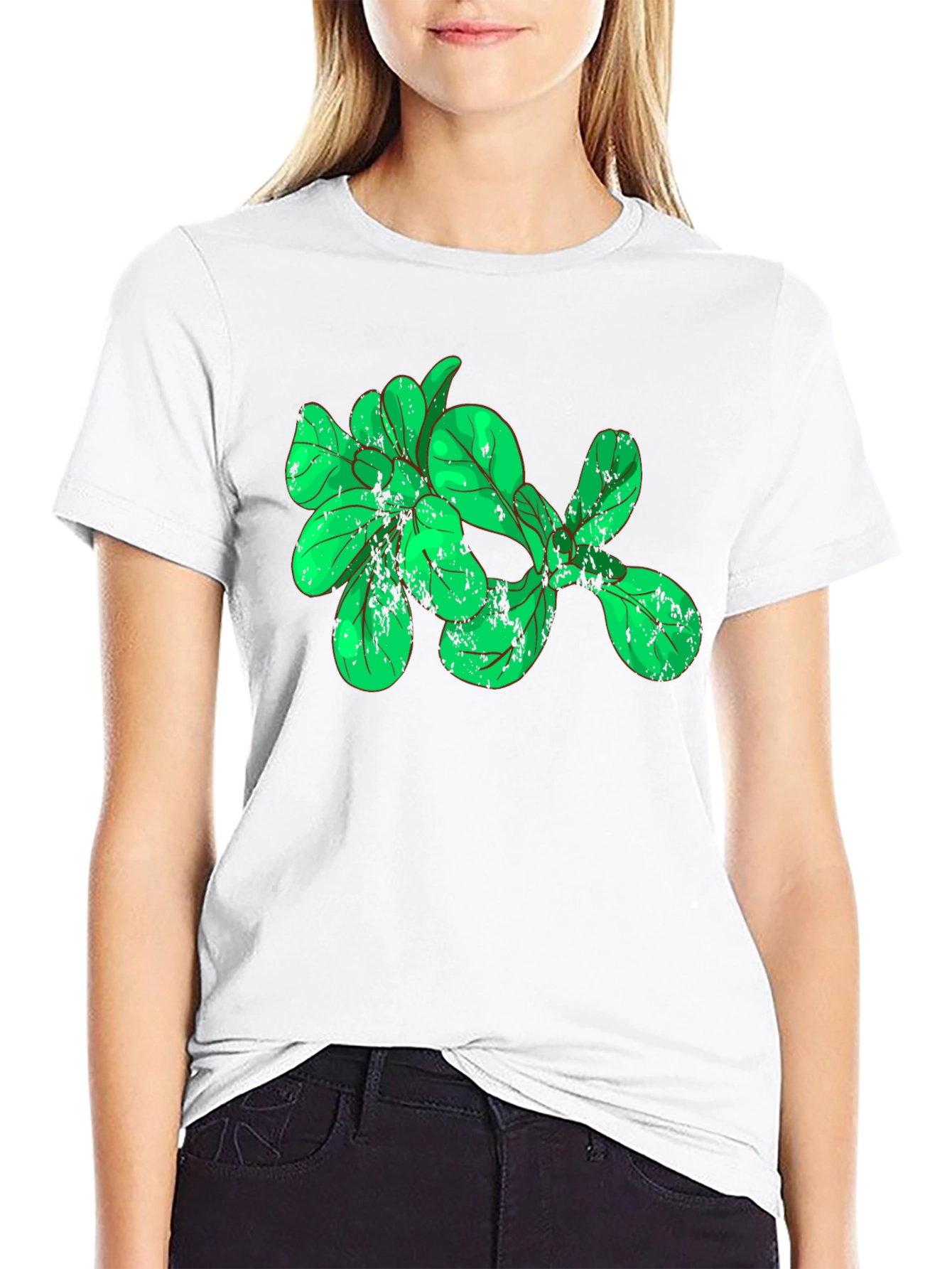 Green Leaves Graphic Black T-Shirt