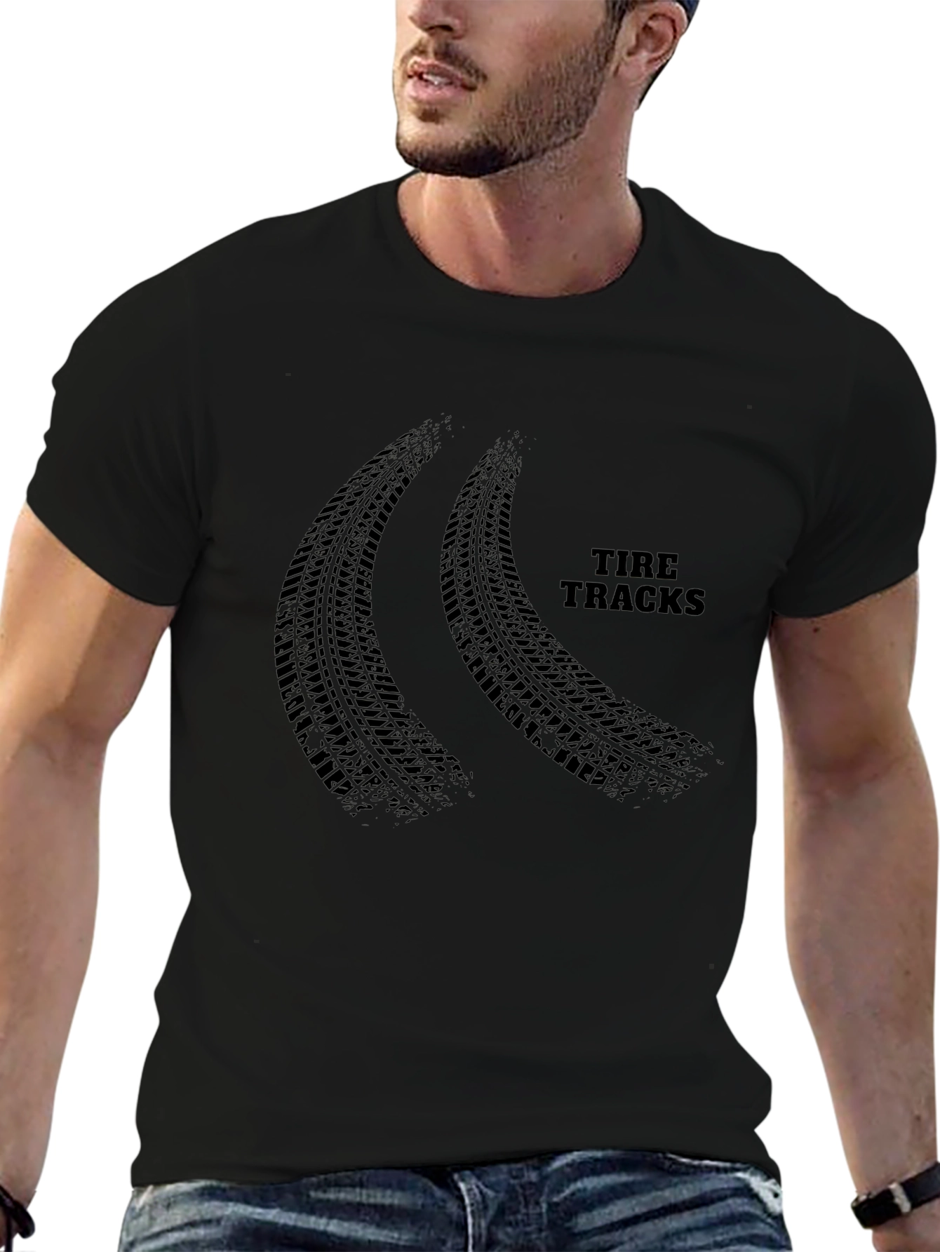 Tire Tracks Graphic Black T-Shirt