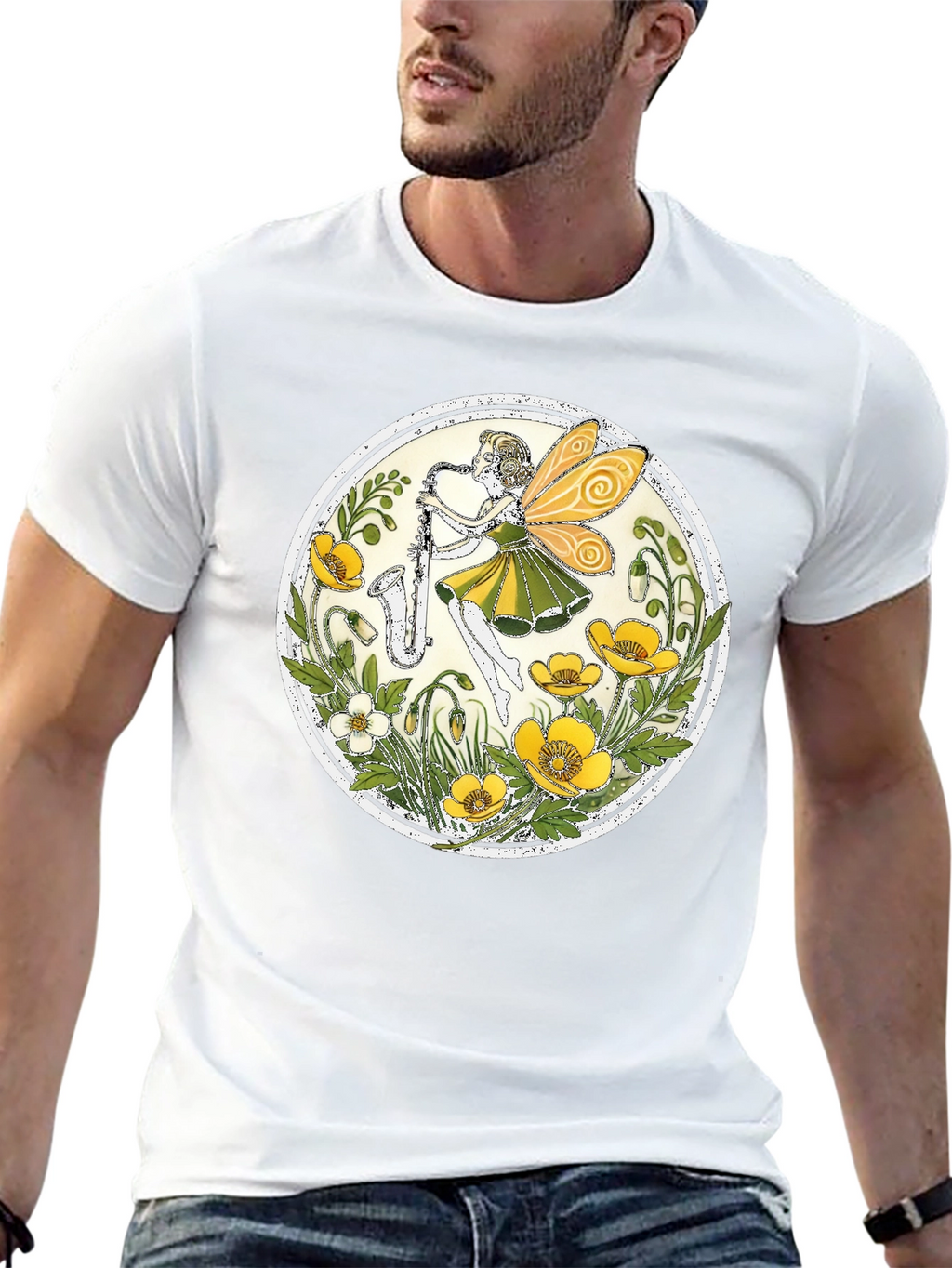 Fairy Saxophone T-Shirt - Floral Design