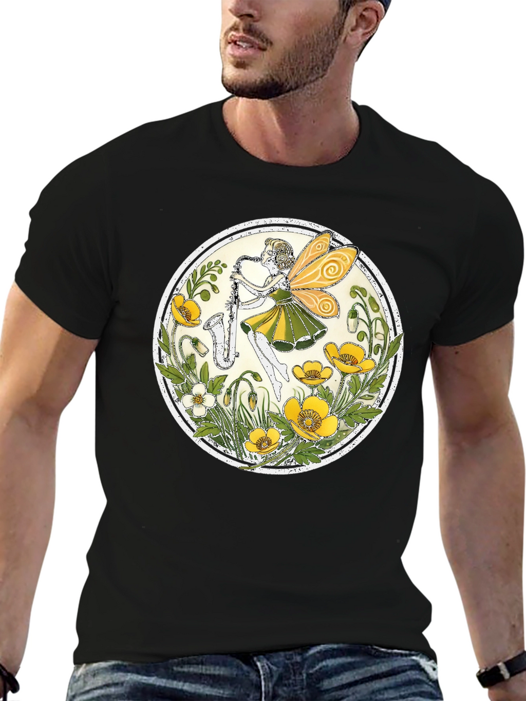 Fairy Saxophone T-Shirt - Floral Design