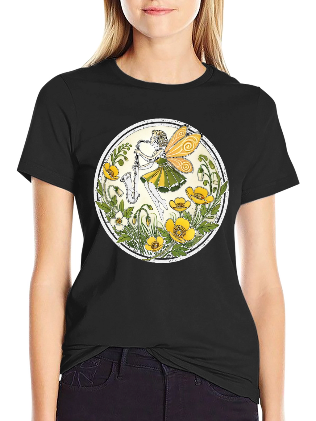 Fairy Saxophone T-Shirt - Floral Design