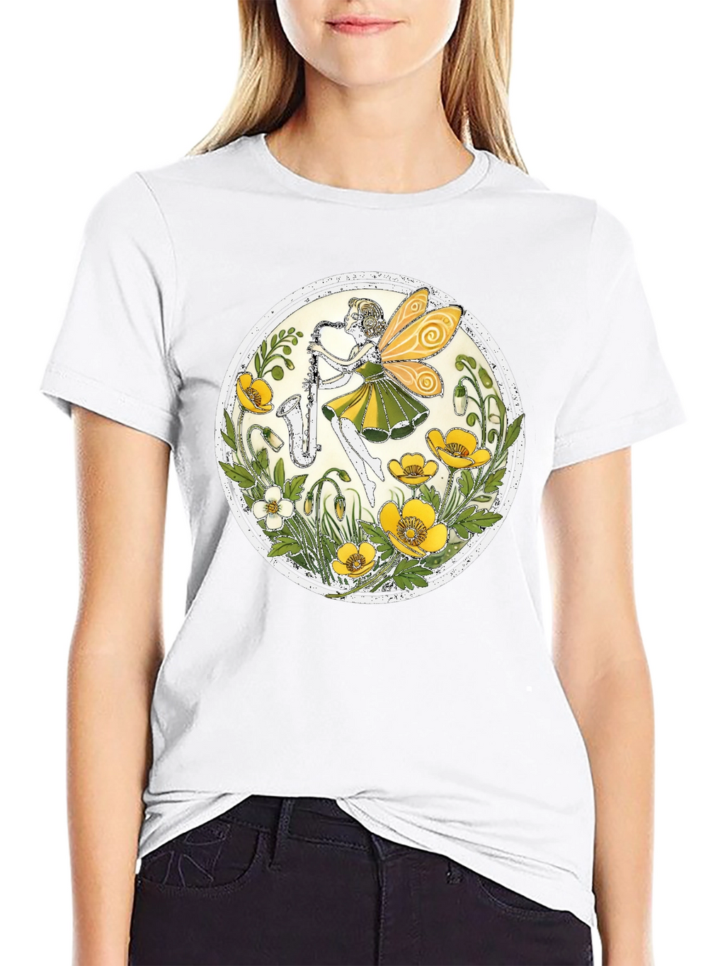 Fairy Saxophone T-Shirt - Floral Design