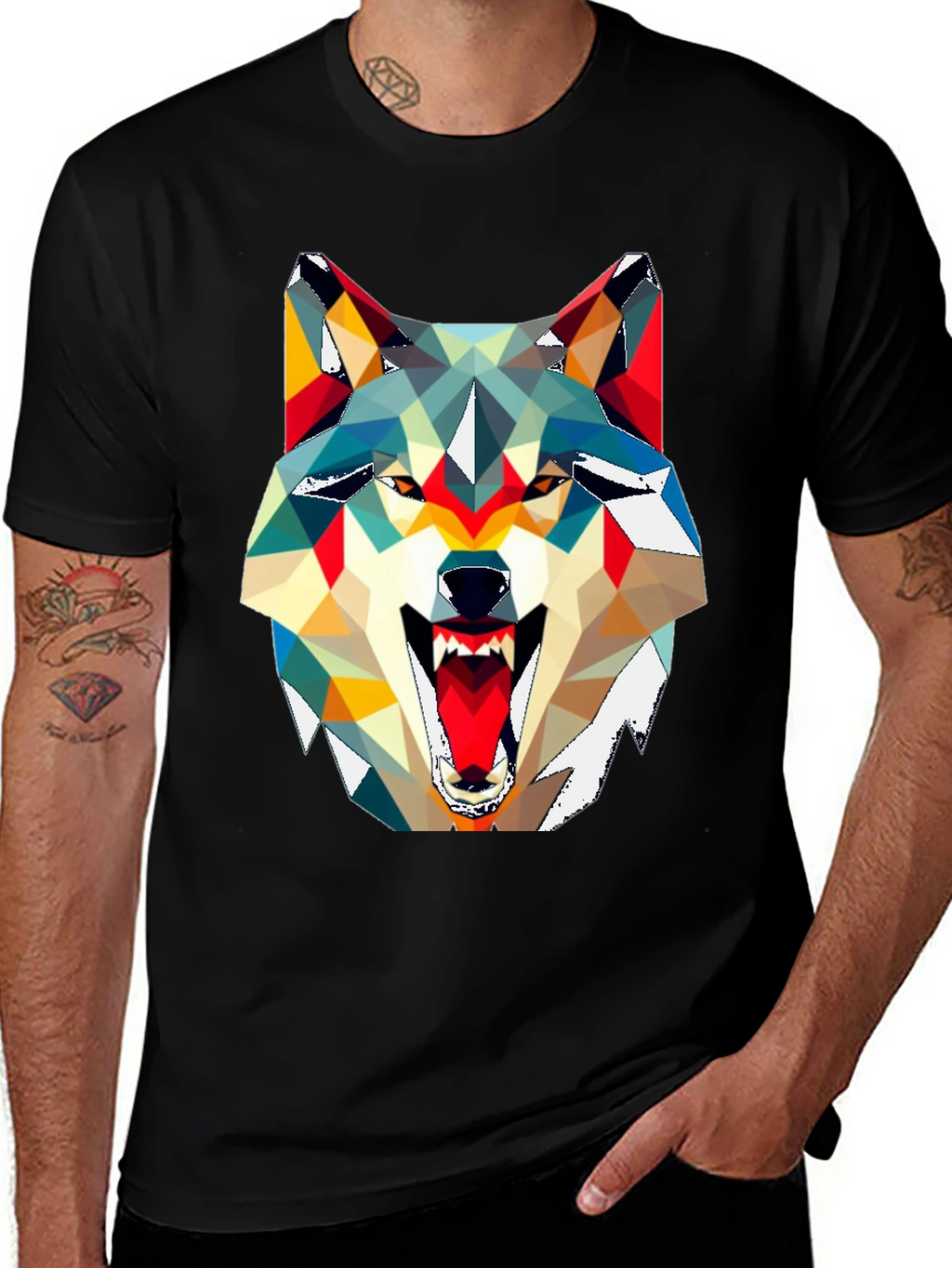 Geometric Wolf Graphic Tee - Modern Art Shirt