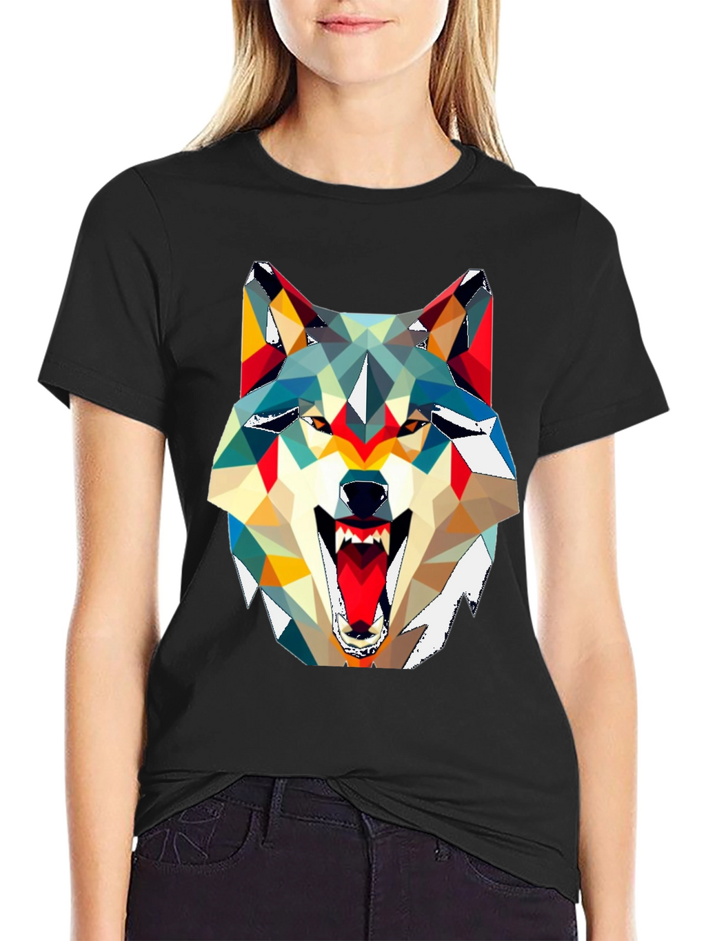 Geometric Wolf Graphic Tee - Modern Art Shirt