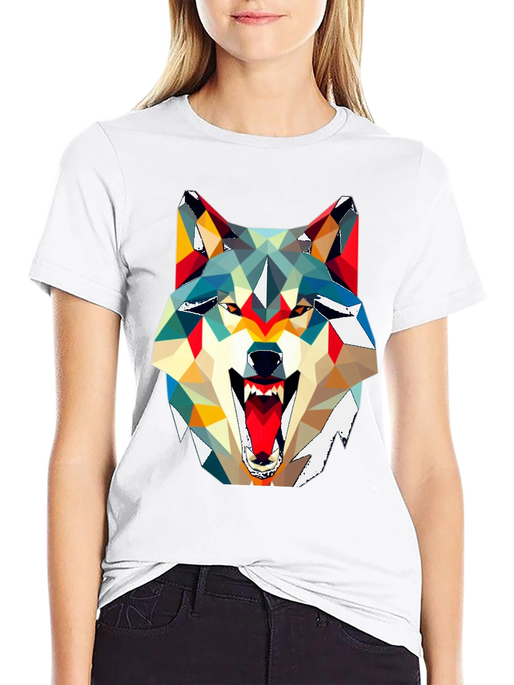 Geometric Wolf Graphic Tee - Modern Art Shirt