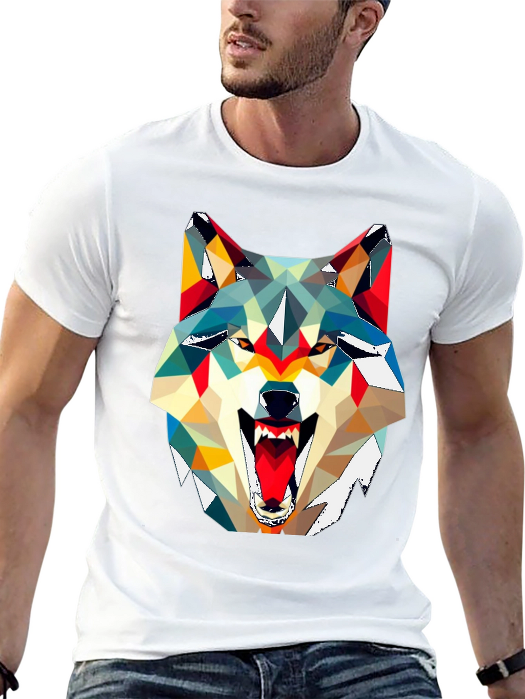 Geometric Wolf Graphic Tee - Modern Art Shirt