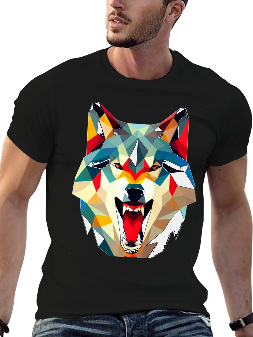 Geometric Wolf Graphic Tee - Modern Art Shirt