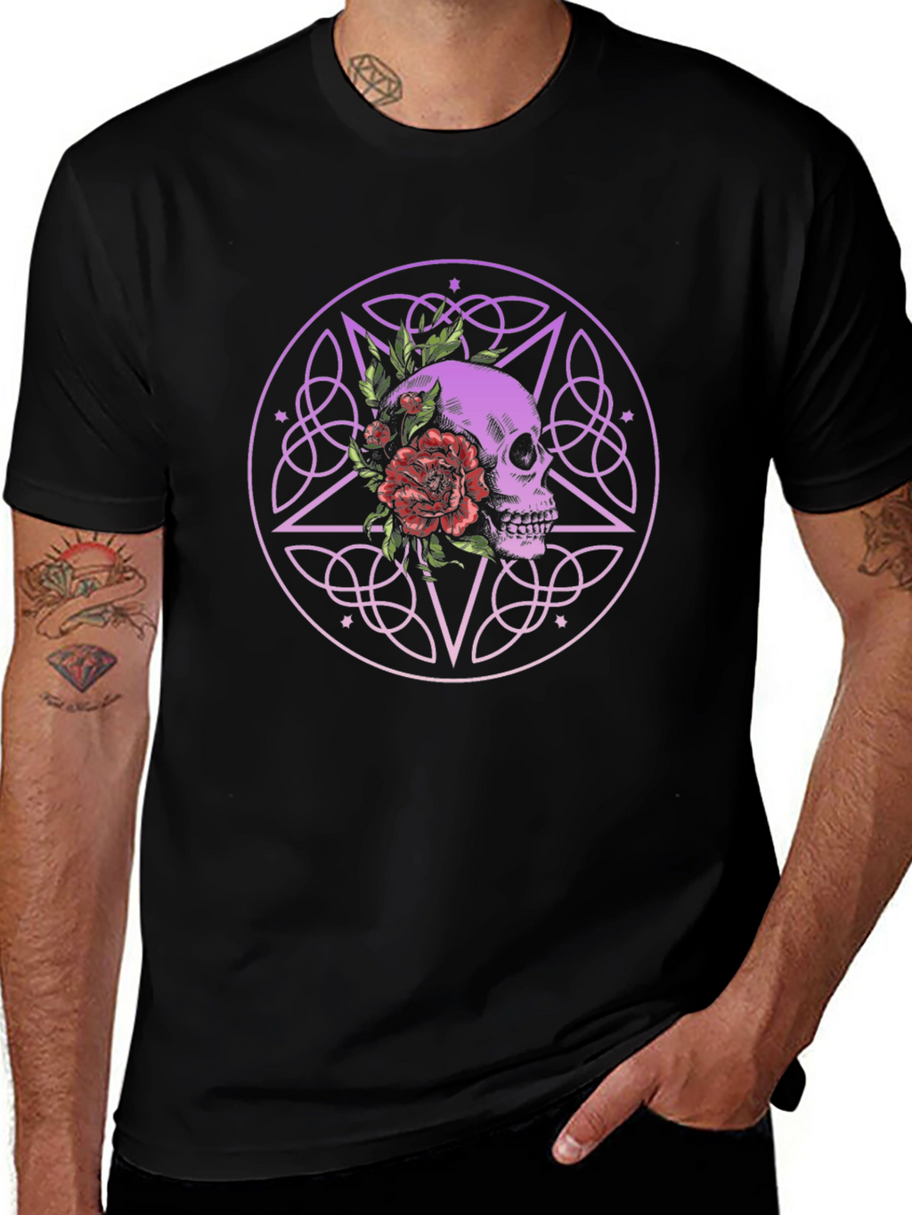 Skull & Flowers Graphic Tee - Gothic Style