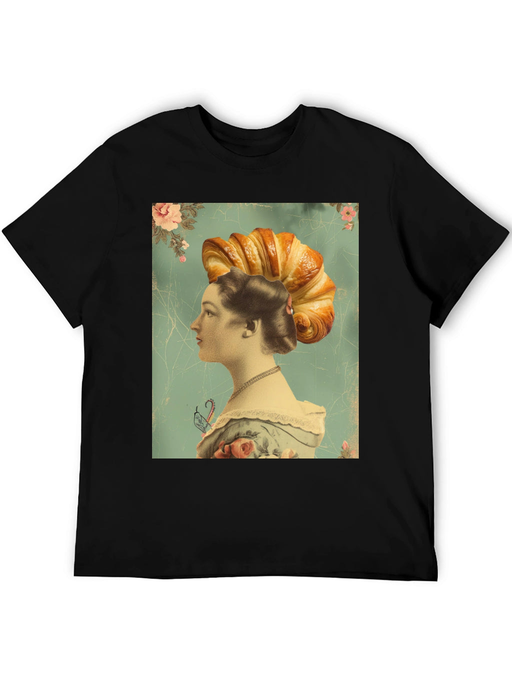 Croissant Head Lady Graphic Tee - Unique Art T-Shirt