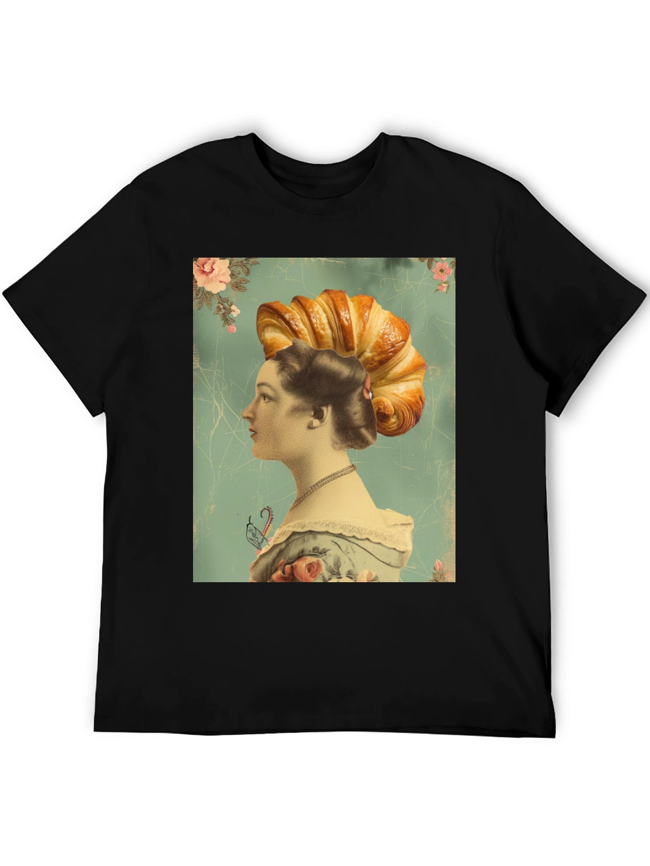 Croissant Head Lady Graphic Tee - Unique Art T-Shirt
