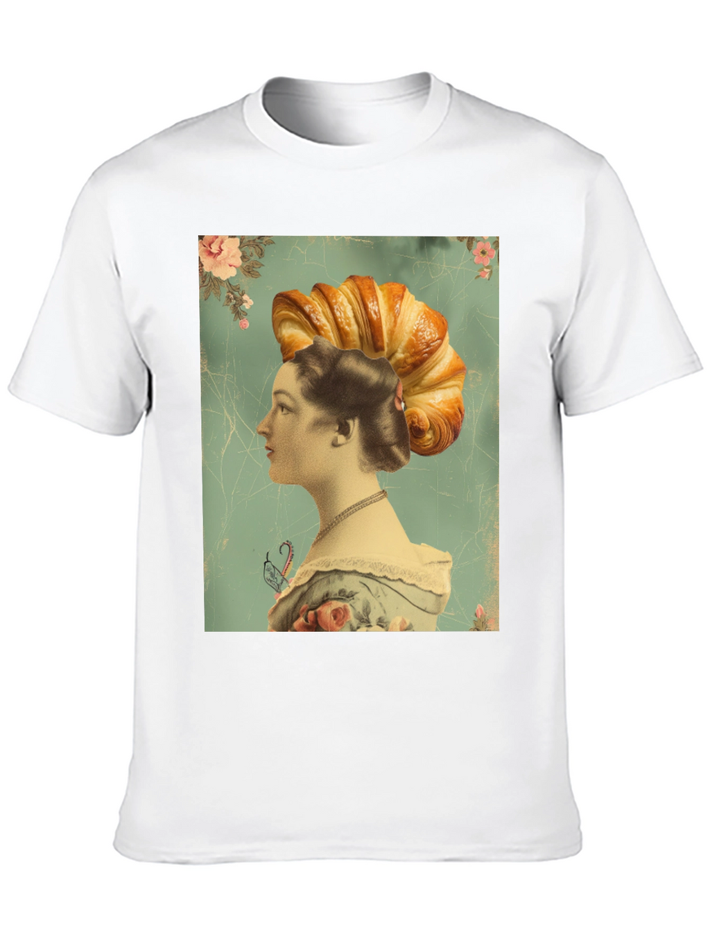 Croissant Head Lady Graphic Tee - Unique Art T-Shirt