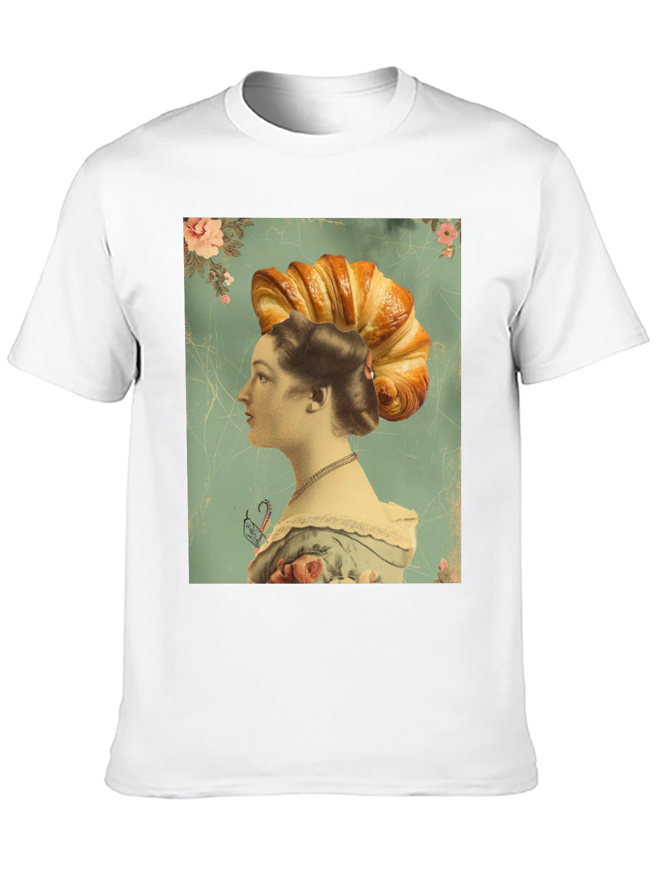 Croissant Head Lady Graphic Tee - Unique Art T-Shirt