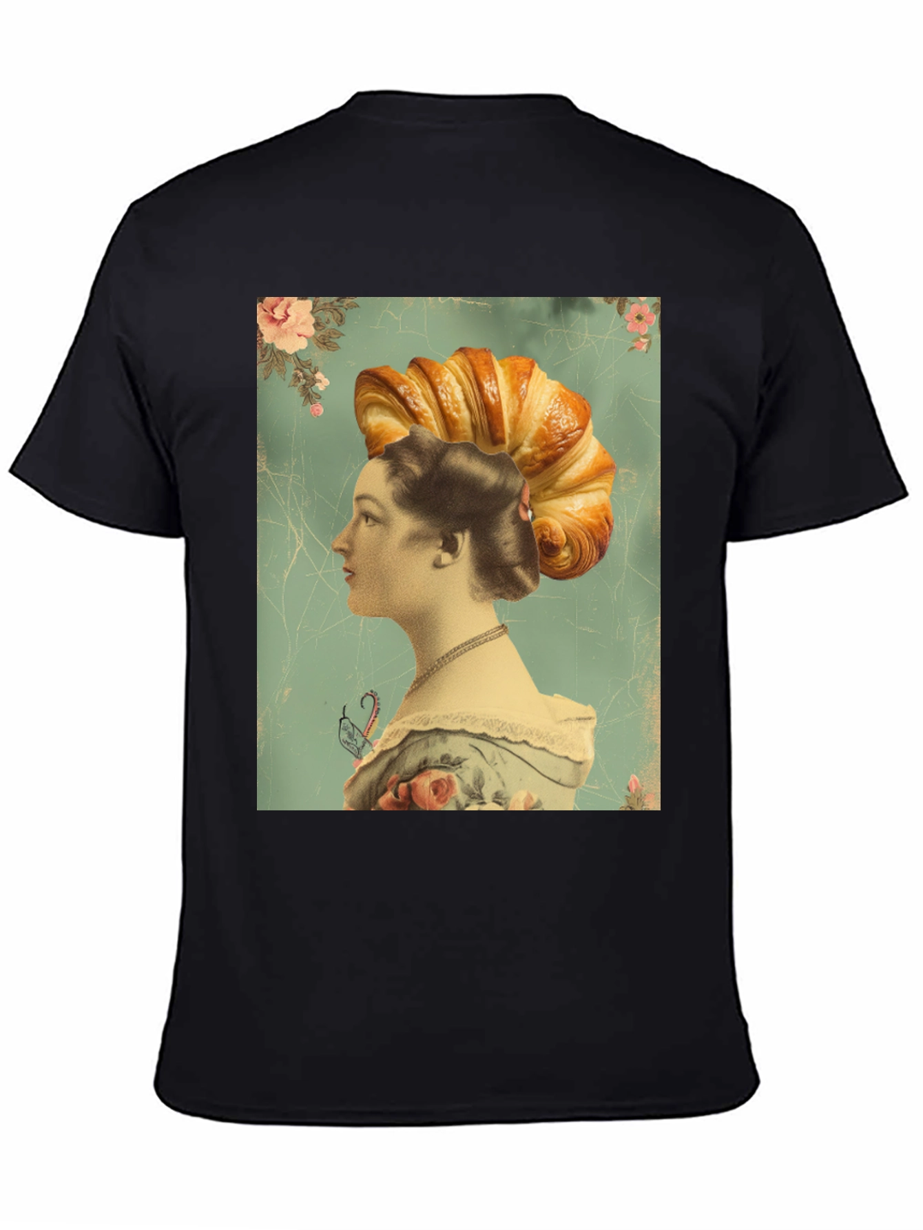 Croissant Head Lady Graphic Tee - Unique Art T-Shirt