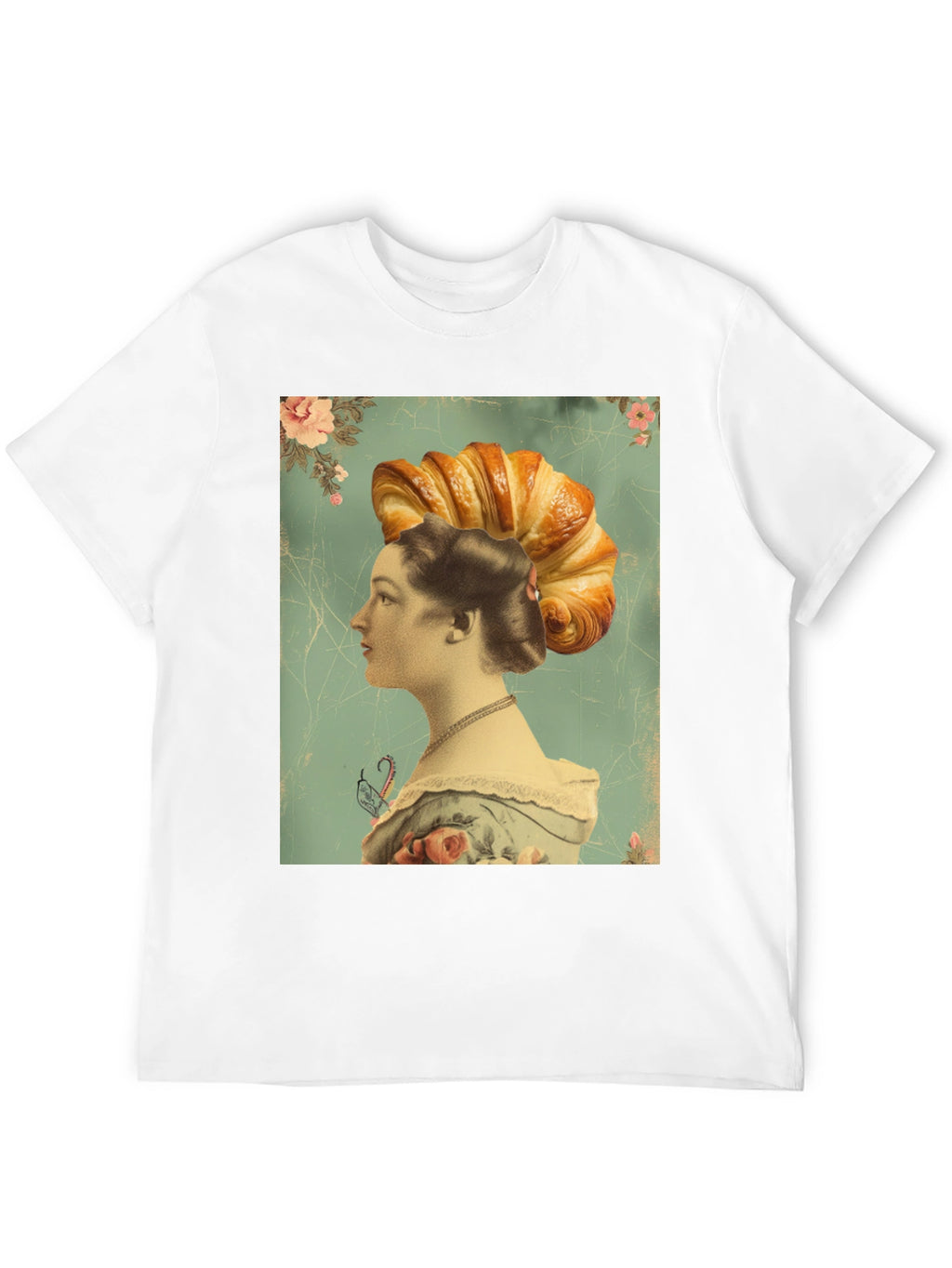 Croissant Head Lady Graphic Tee - Unique Art T-Shirt
