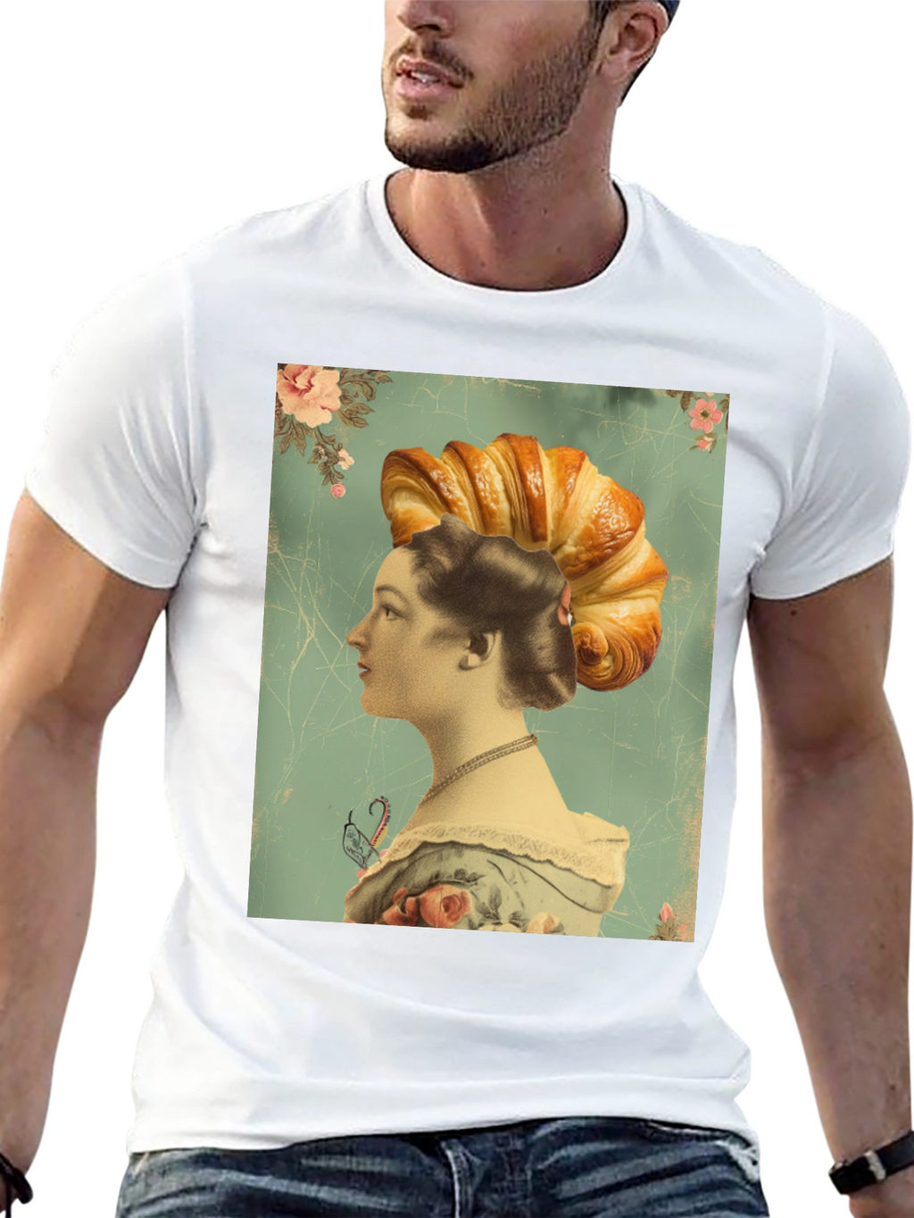 Croissant Head Lady Graphic Tee - Unique Art T-Shirt