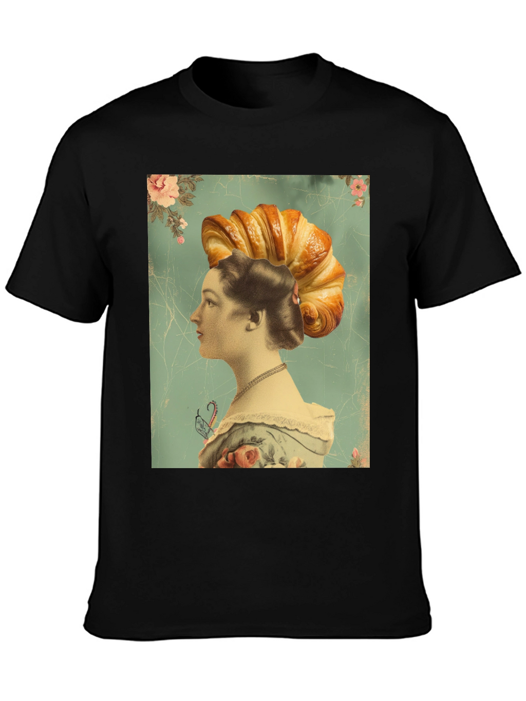 Croissant Head Lady Graphic Tee - Unique Art T-Shirt