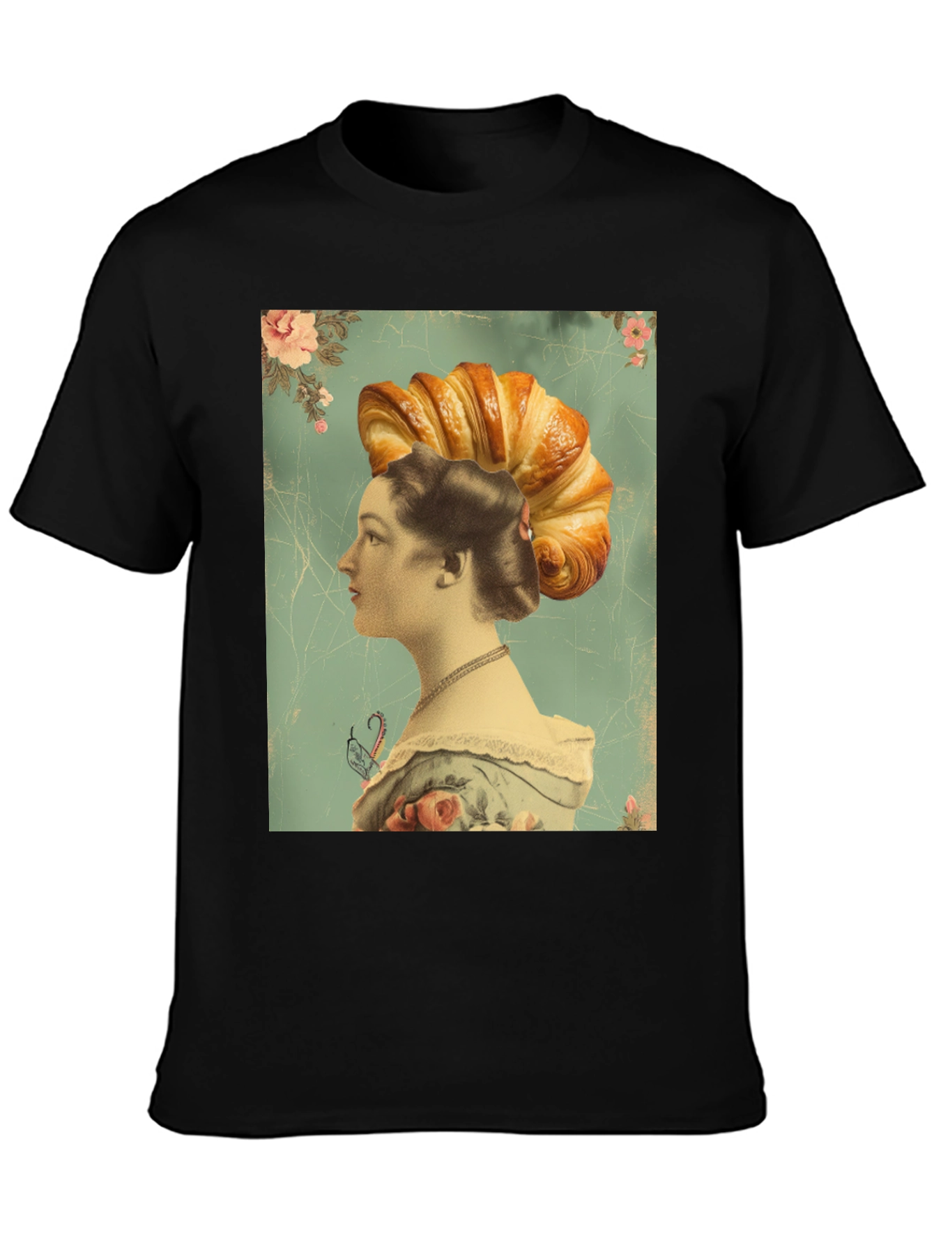 Croissant Head Lady Graphic Tee - Unique Art T-Shirt