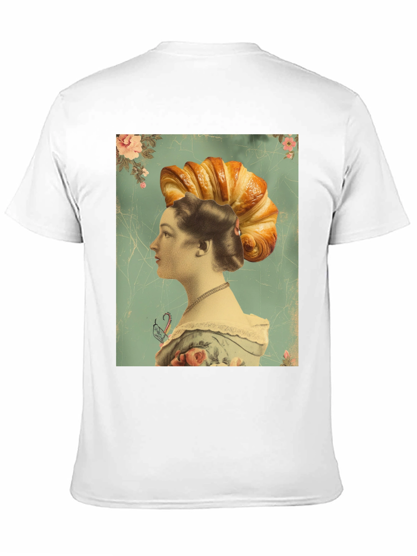 Croissant Head Lady Graphic Tee - Unique Art T-Shirt