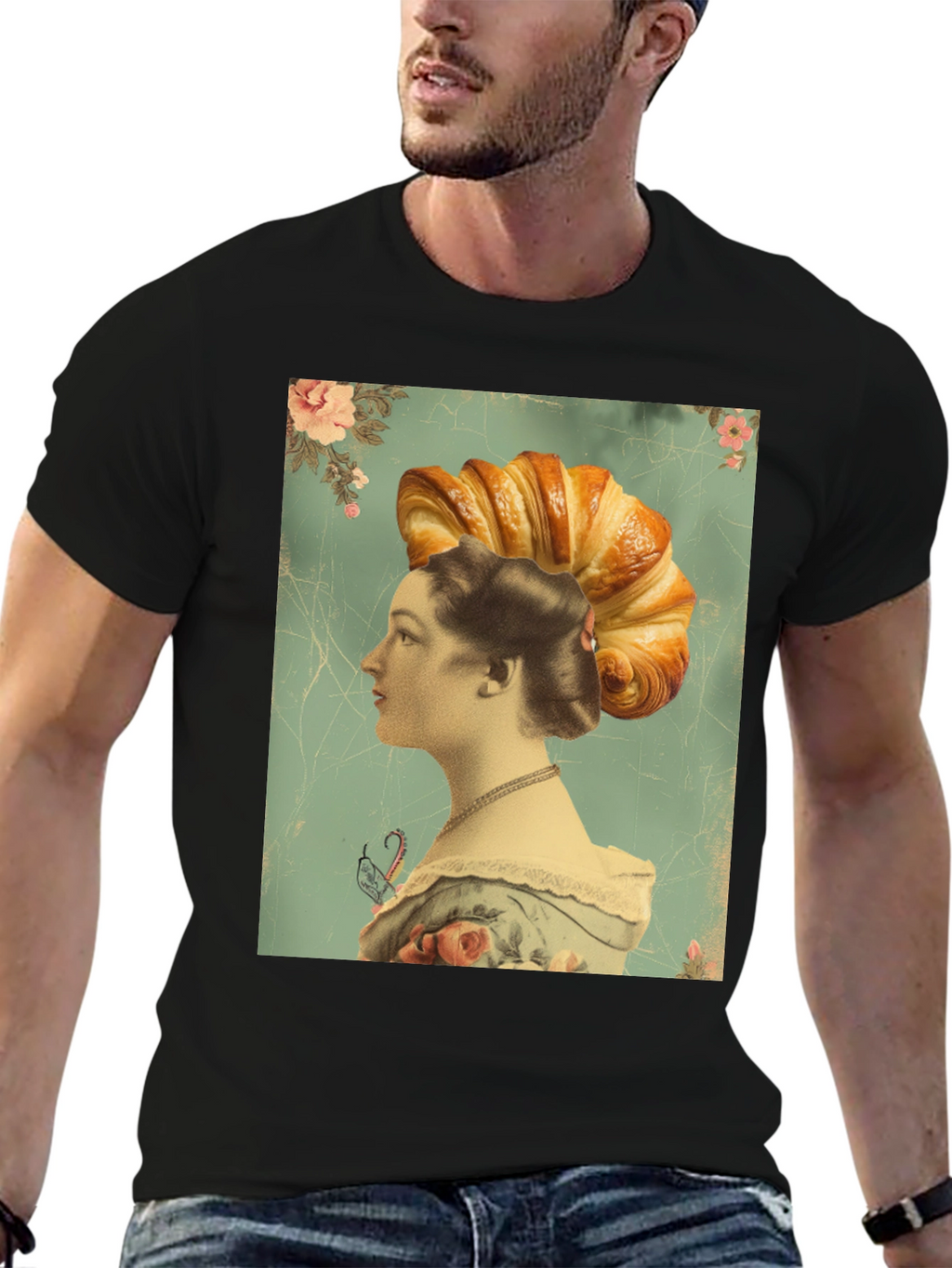 Croissant Head Lady Graphic Tee - Unique Art T-Shirt