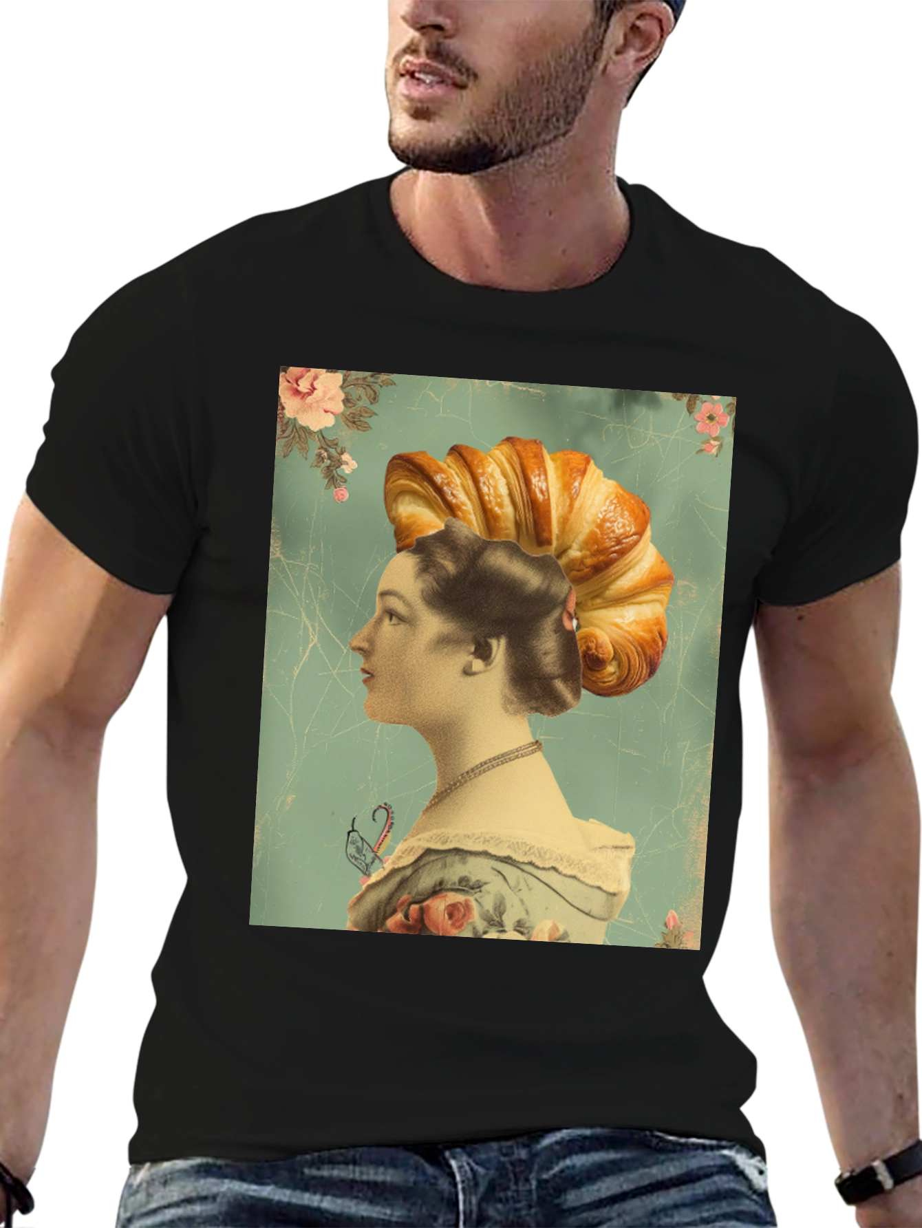 Croissant Head Lady Graphic Tee - Unique Art T-Shirt