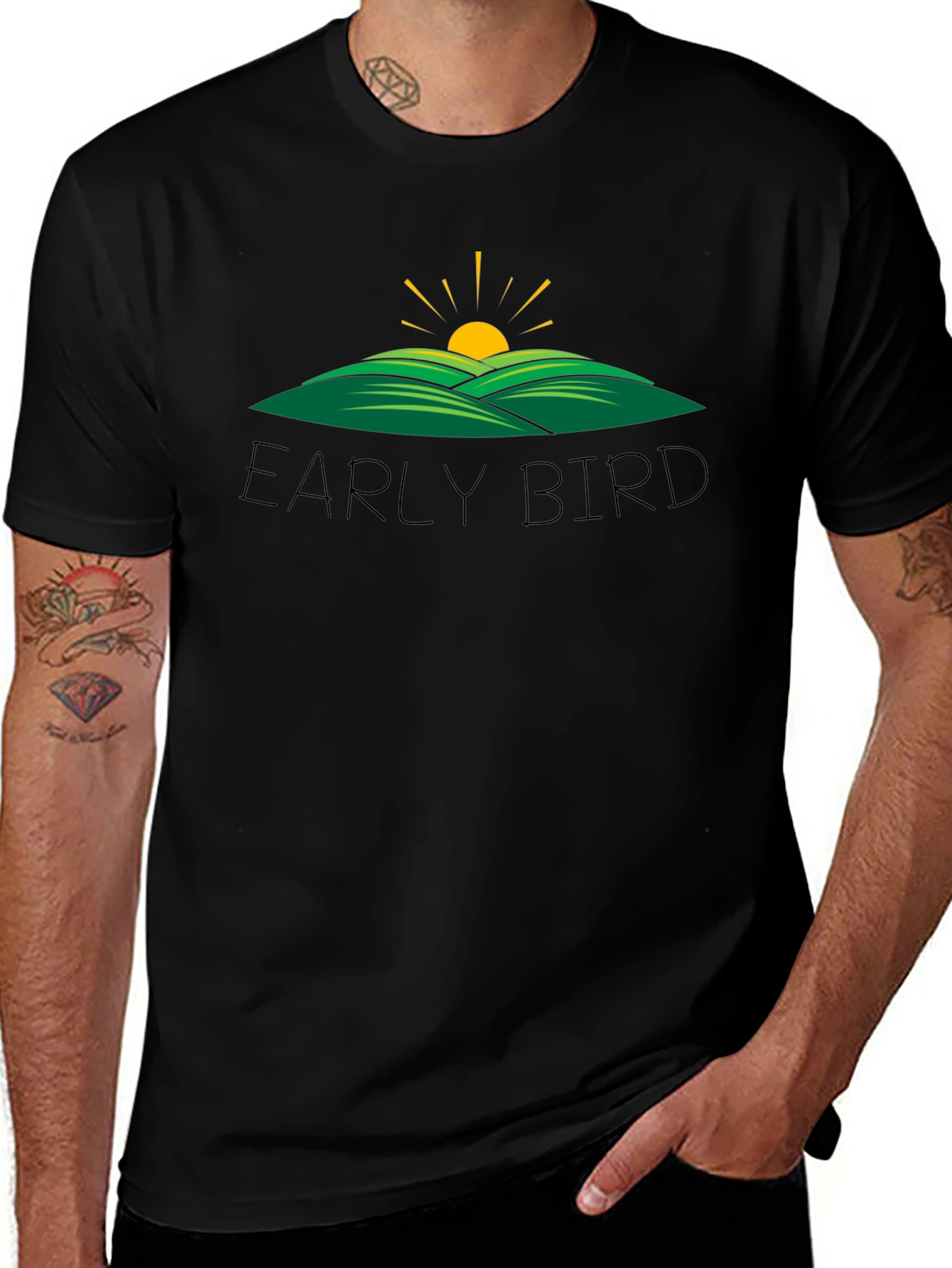 Early Bird Graphic Tee - Black Cotton T-Shirt