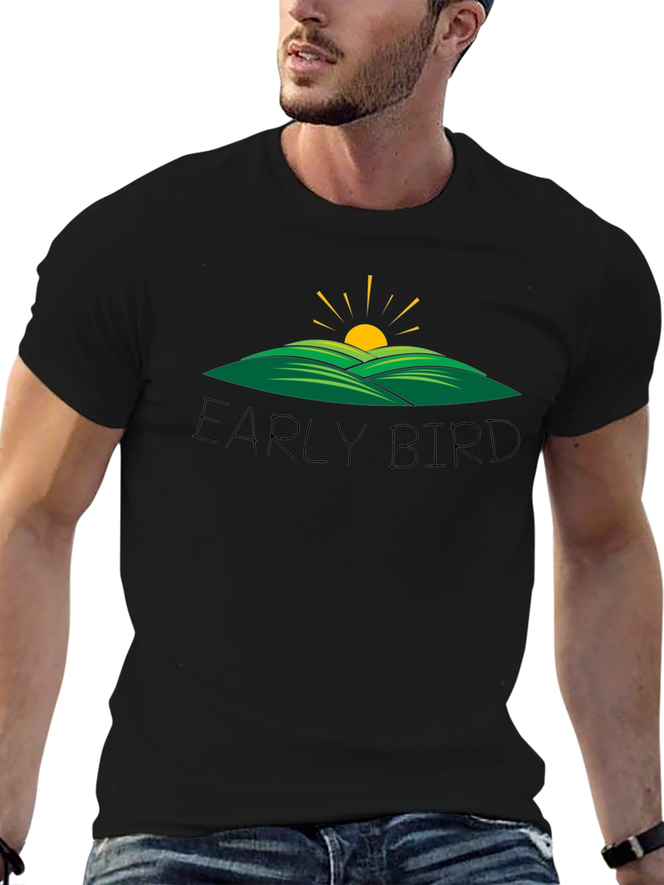 Early Bird Graphic Tee - Black Cotton T-Shirt