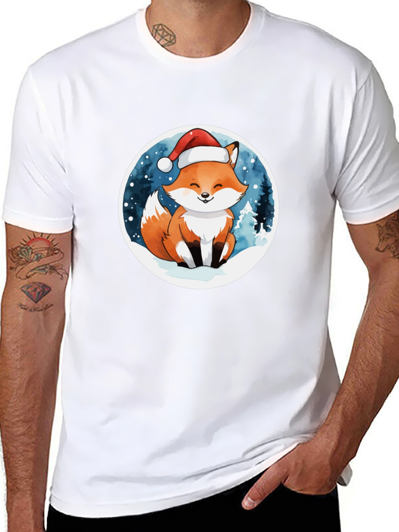 Cute Fox in Santa Hat T-Shirt