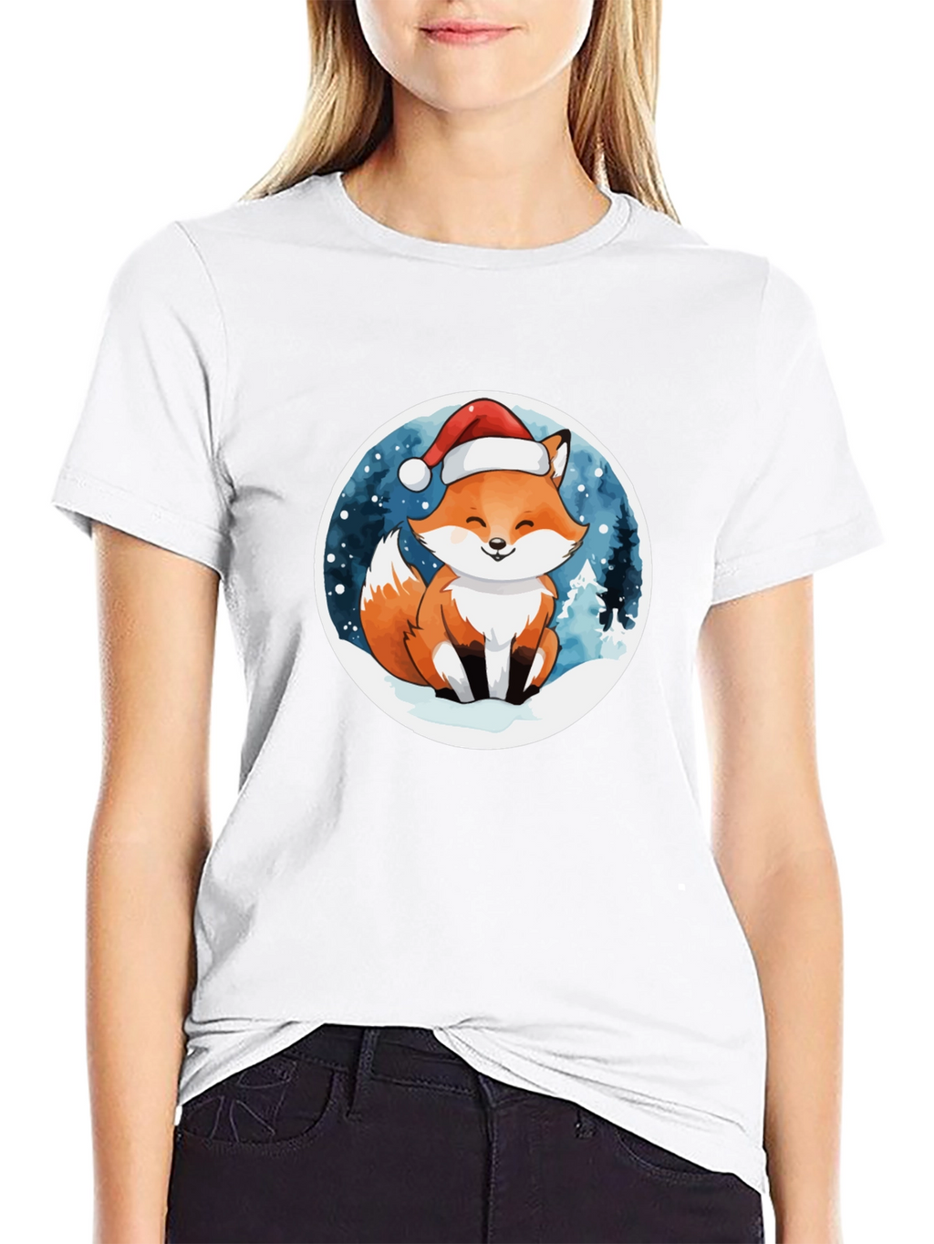 Cute Fox in Santa Hat T-Shirt
